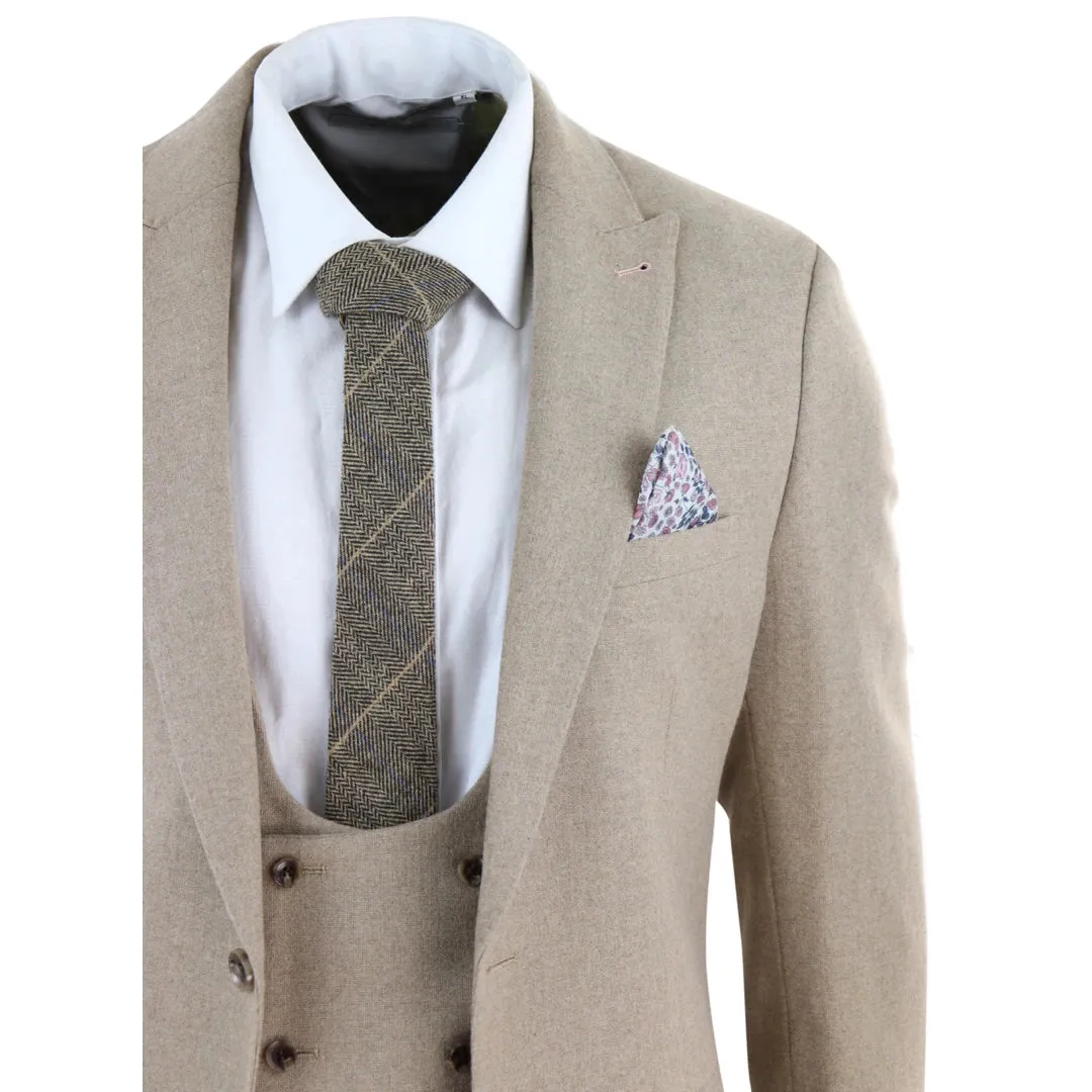 Men' 3 Piece Suit Tan Brown Double Breasted