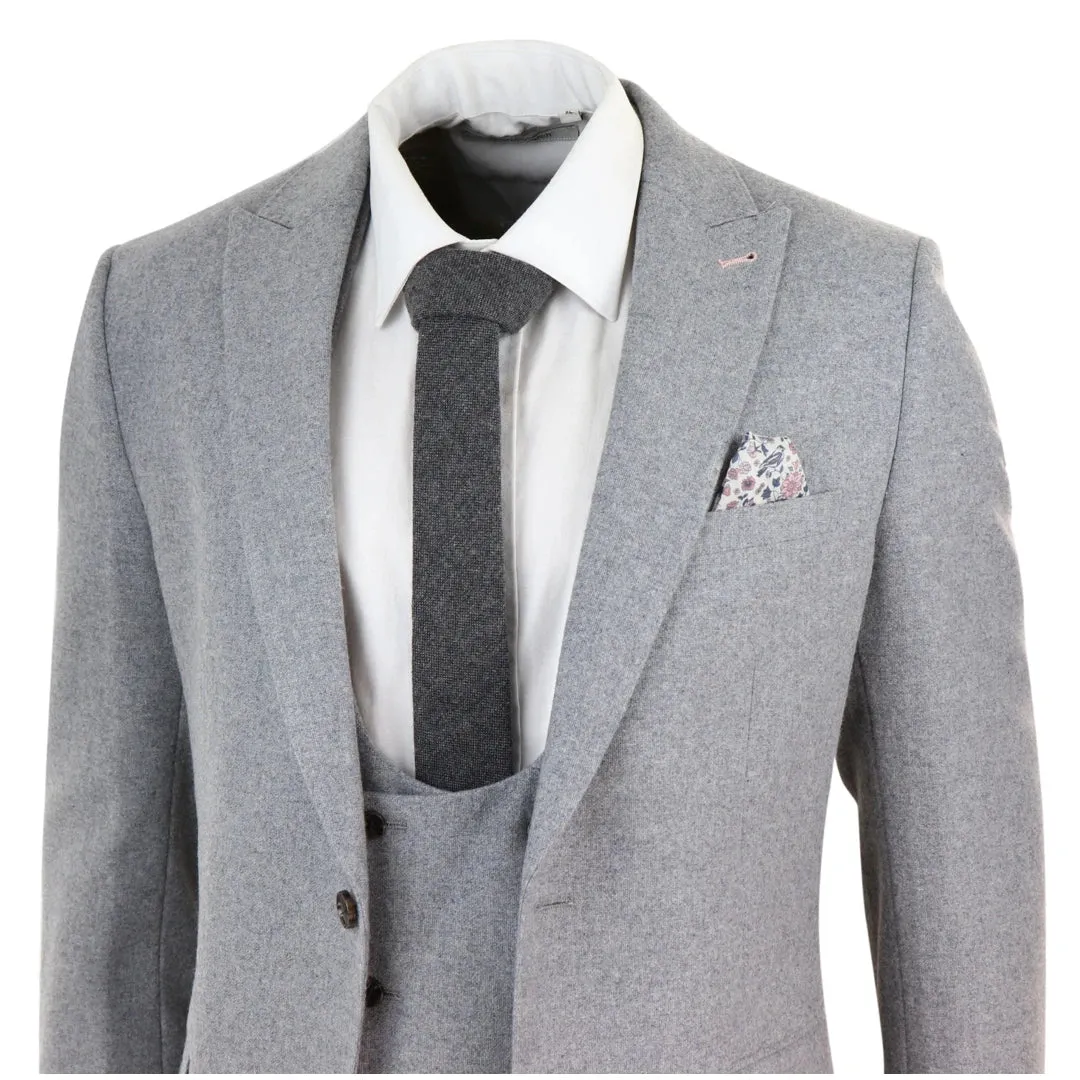 Men Wool 3 Piece Double Breasted Grey Suit