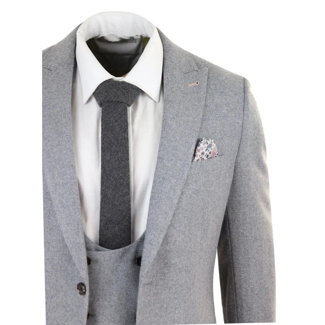 Men Wool 3 Piece Double Breasted Grey Suit