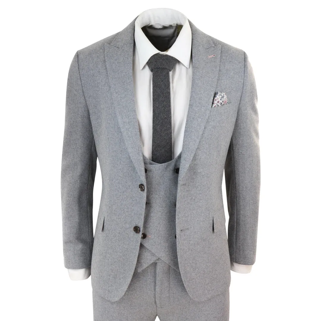 Men Wool 3 Piece Double Breasted Grey Suit