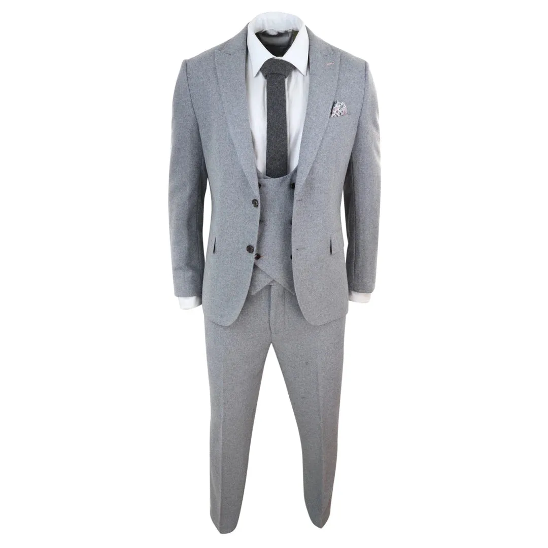 Men Wool 3 Piece Double Breasted Grey Suit