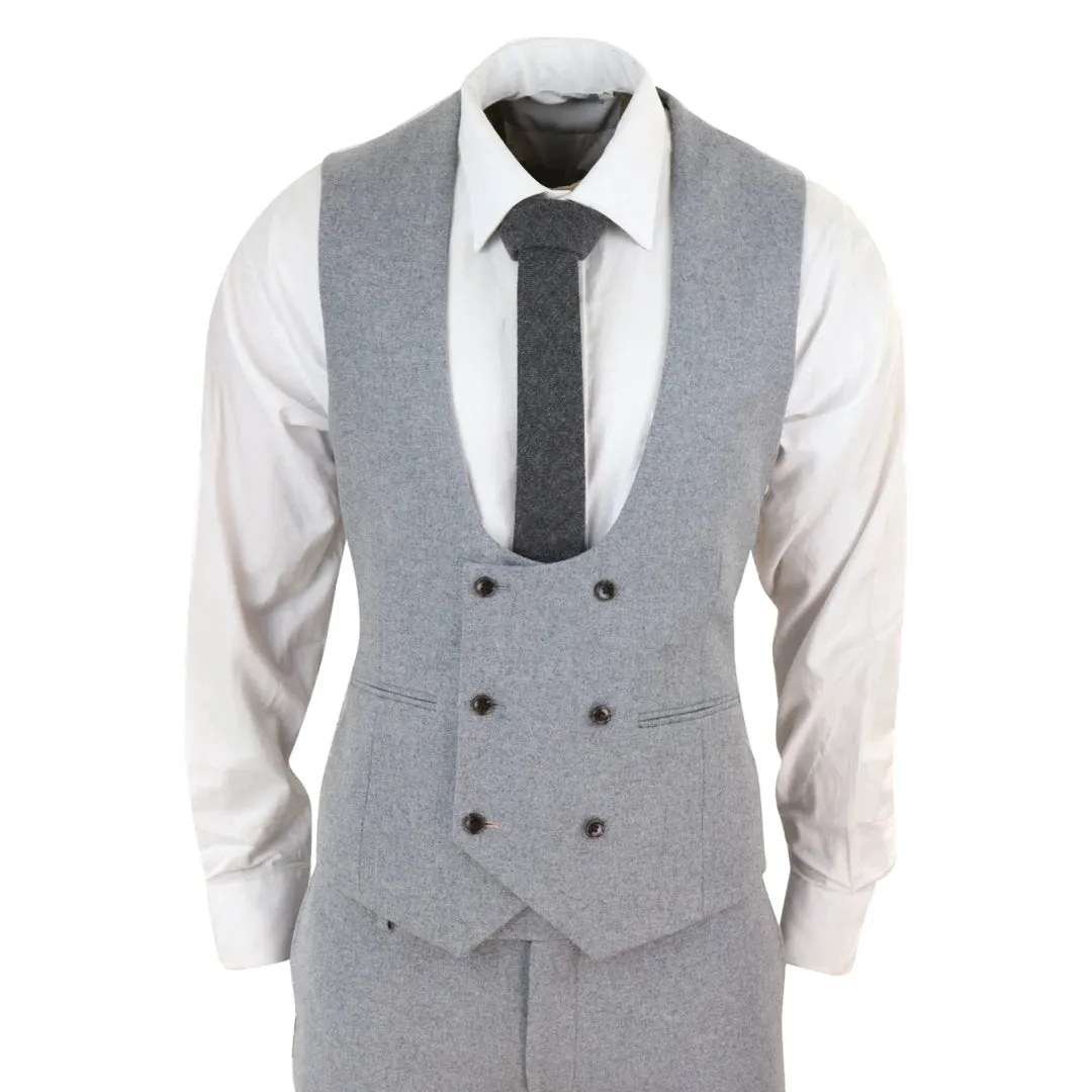 Men Wool 3 Piece Double Breasted Grey Suit