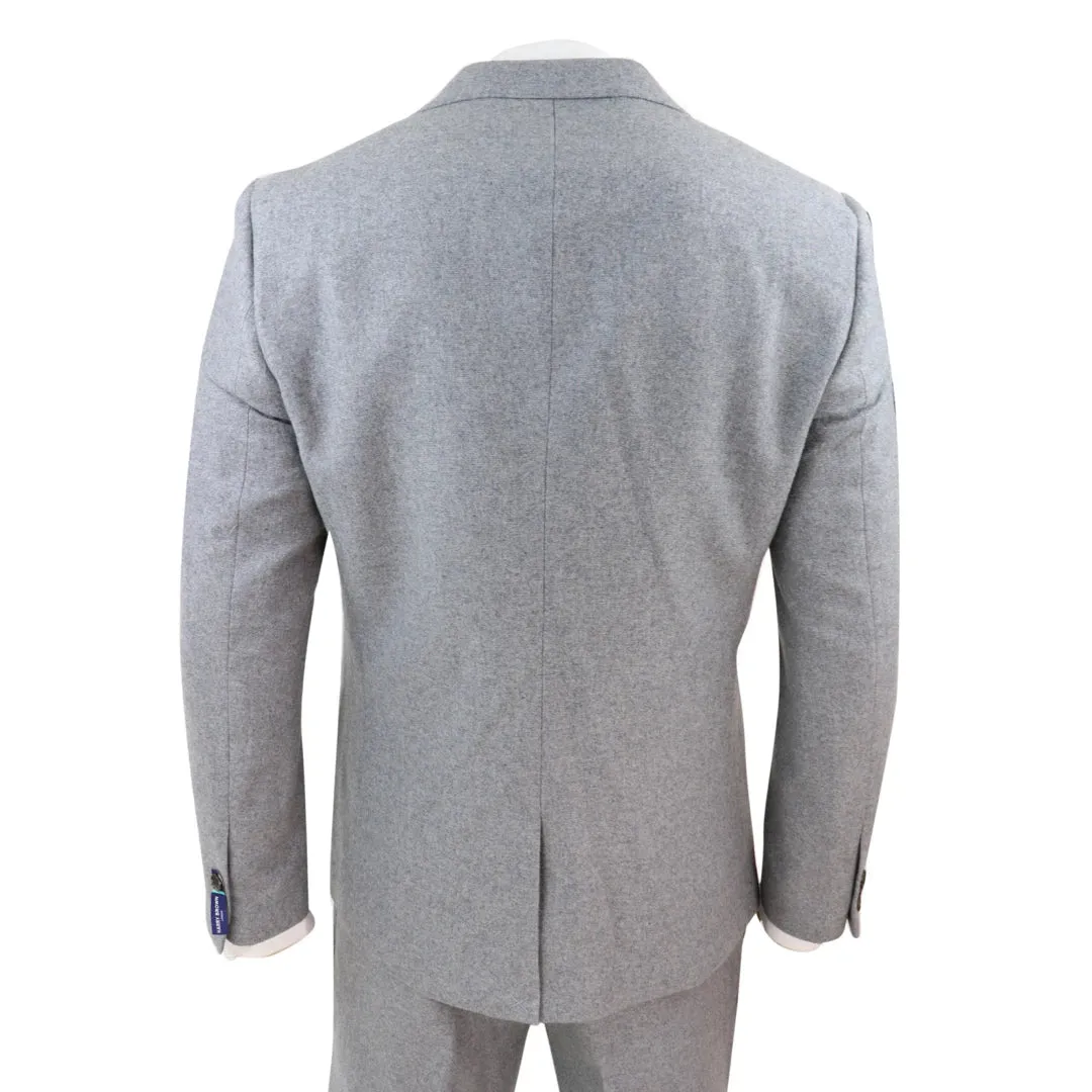 Men Wool 3 Piece Double Breasted Grey Suit