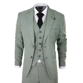 Miami - Men's 3 Piece Suit Sage Green Summer Linen Wedding Prom Classic