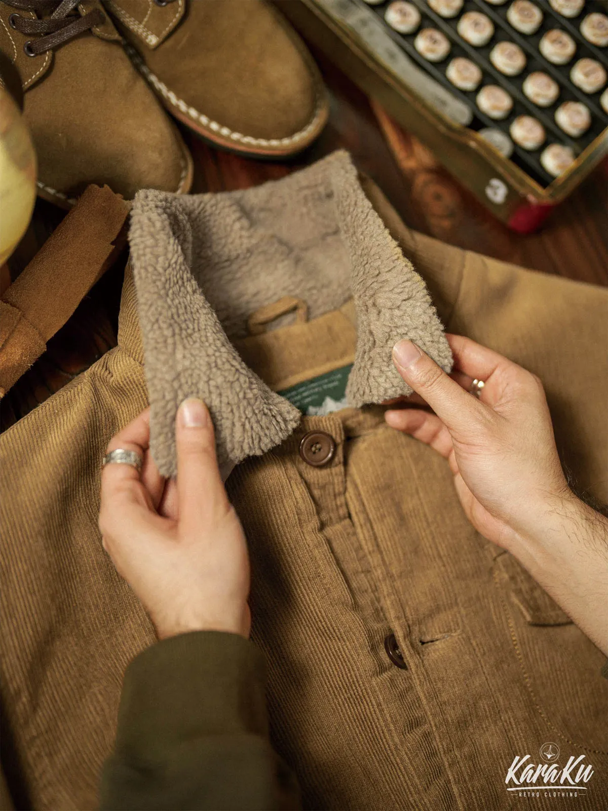 Military-Inspired Fur-Lined & Corduroy Flight Jacket