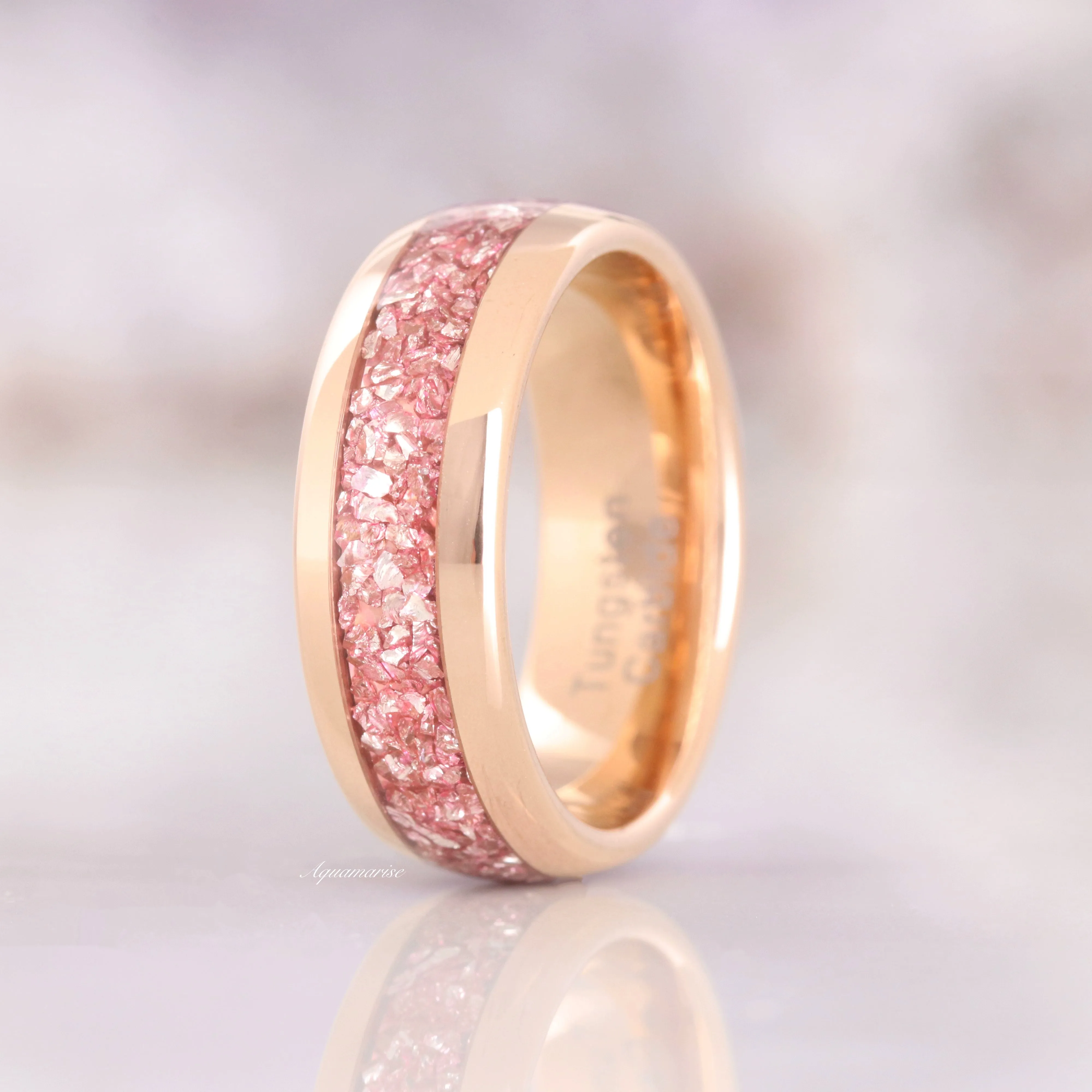 Morganite Wedding Band- 8MM Rose Gold Tungsten