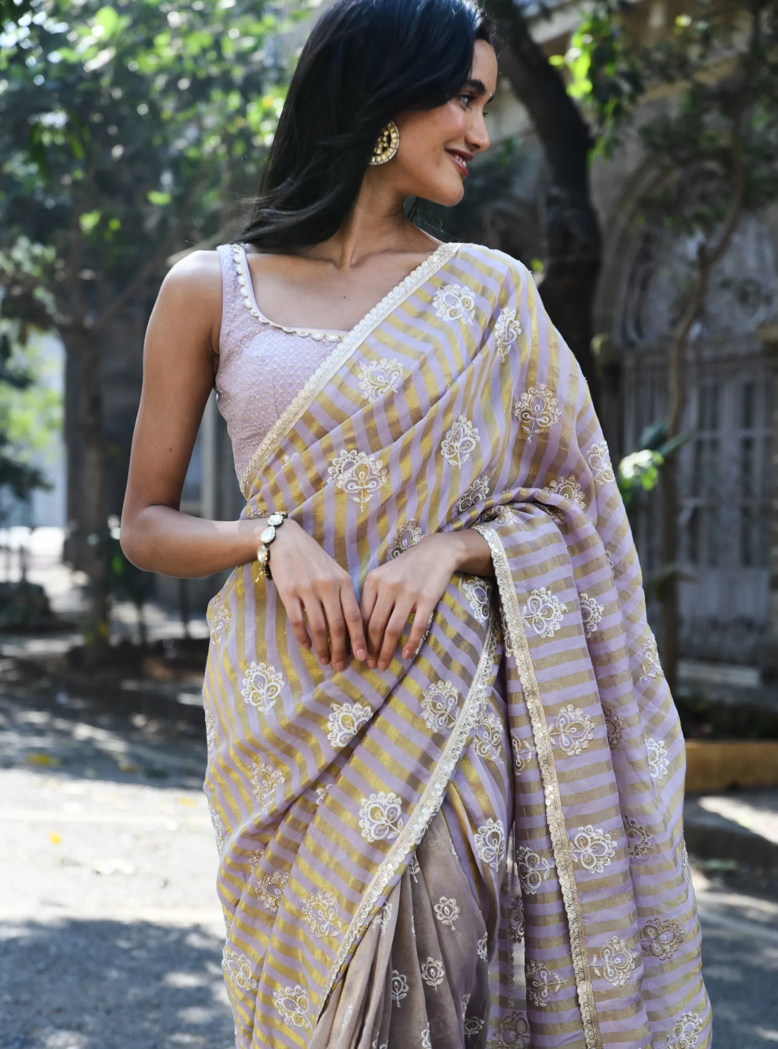 Mulmul Banarsi Luxe Tissue Mangni Lavender Saree