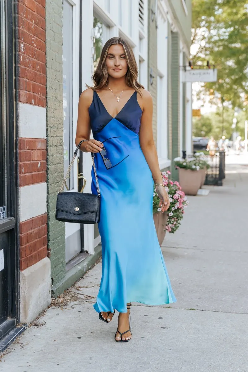 MUSE Blue Ombre V Neck Maxi Dress - FINAL SALE