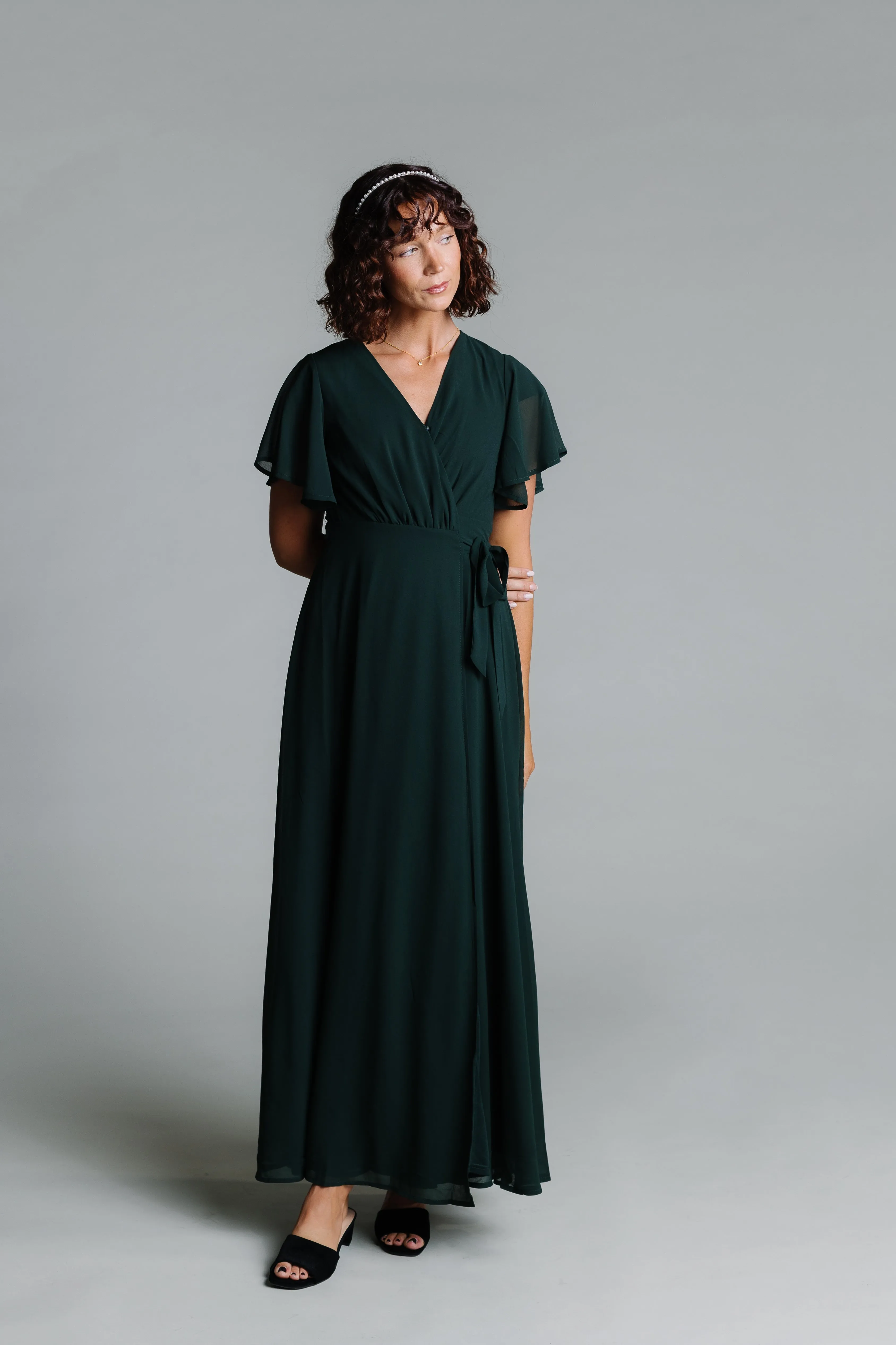 Naples Flutter Sleeve Wrap Maxi - Forest Green