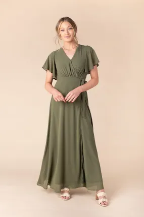 Naples Flutter Sleeve Wrap Maxi - Moss