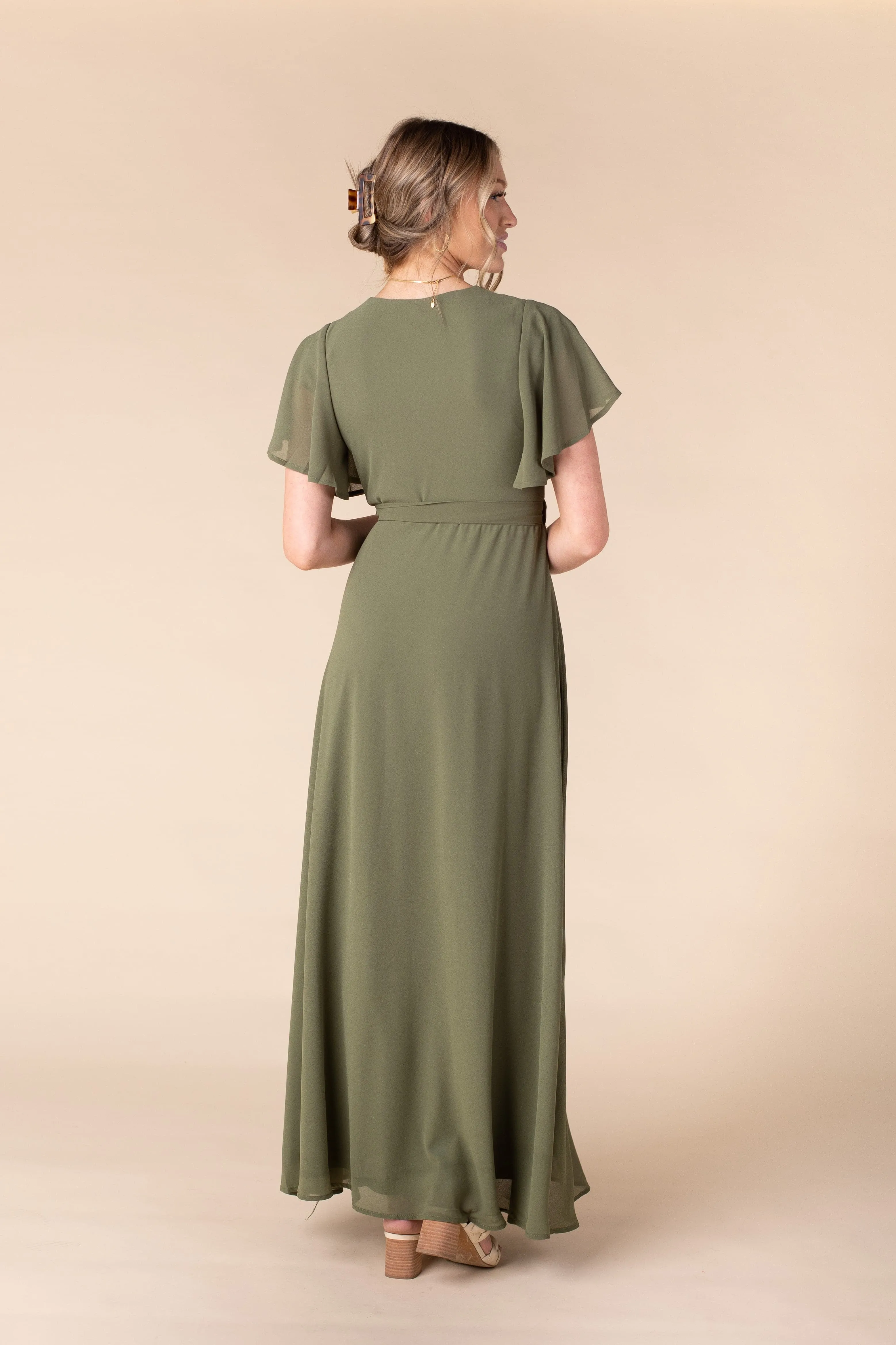 Naples Flutter Sleeve Wrap Maxi - Moss