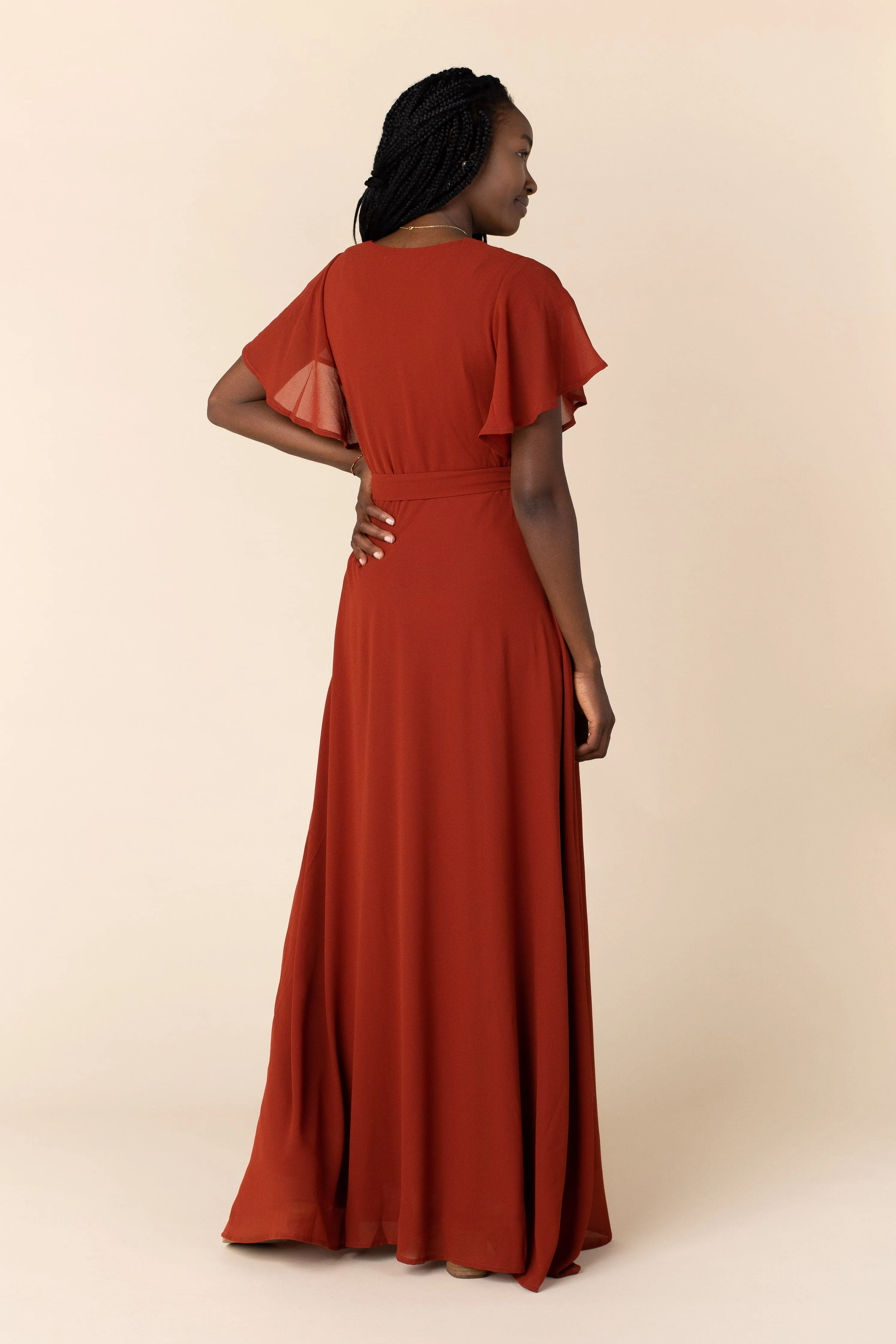 Naples Flutter Sleeve Wrap Maxi - Rust