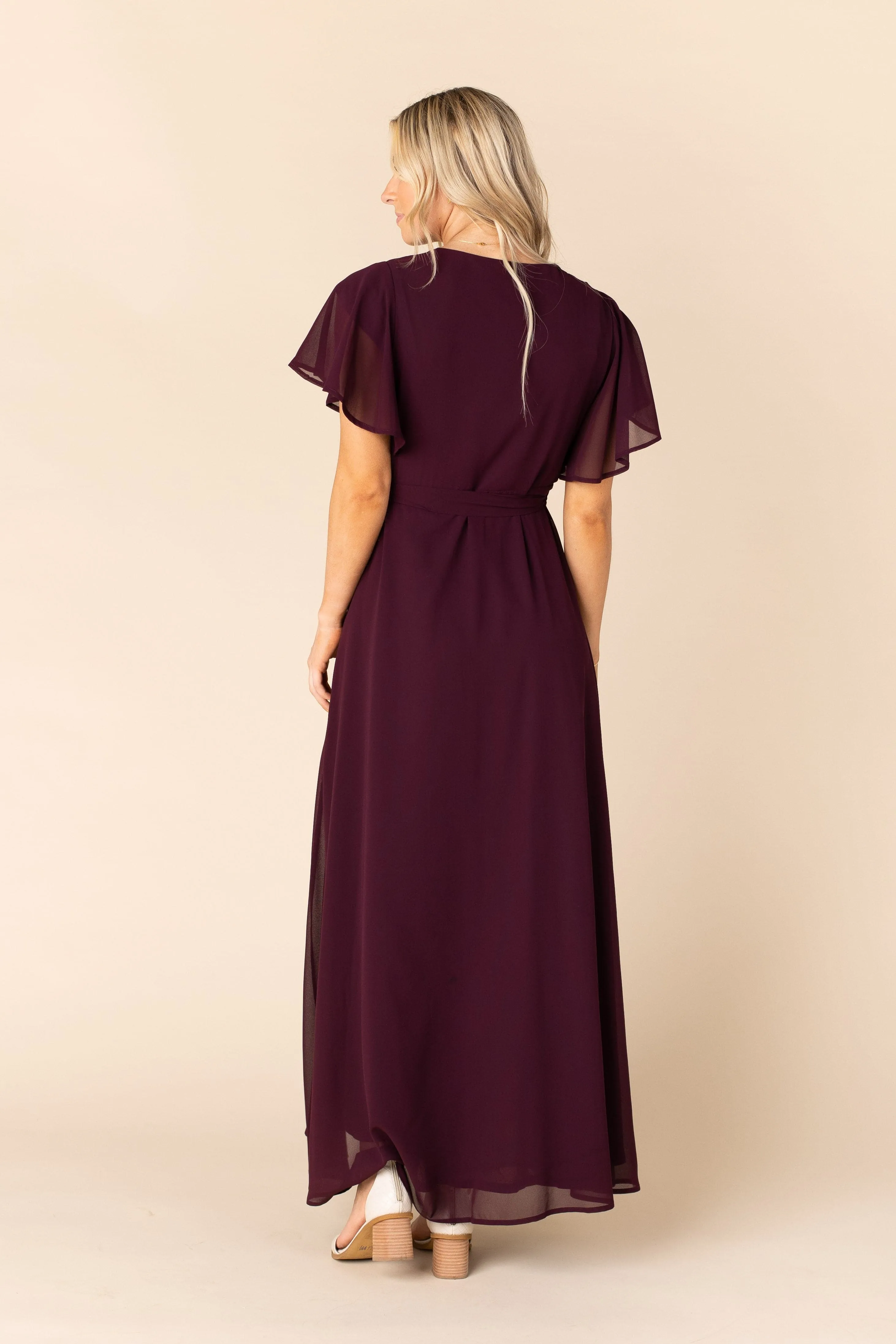 Naples Flutter Sleeve Wrap Maxi - Wine