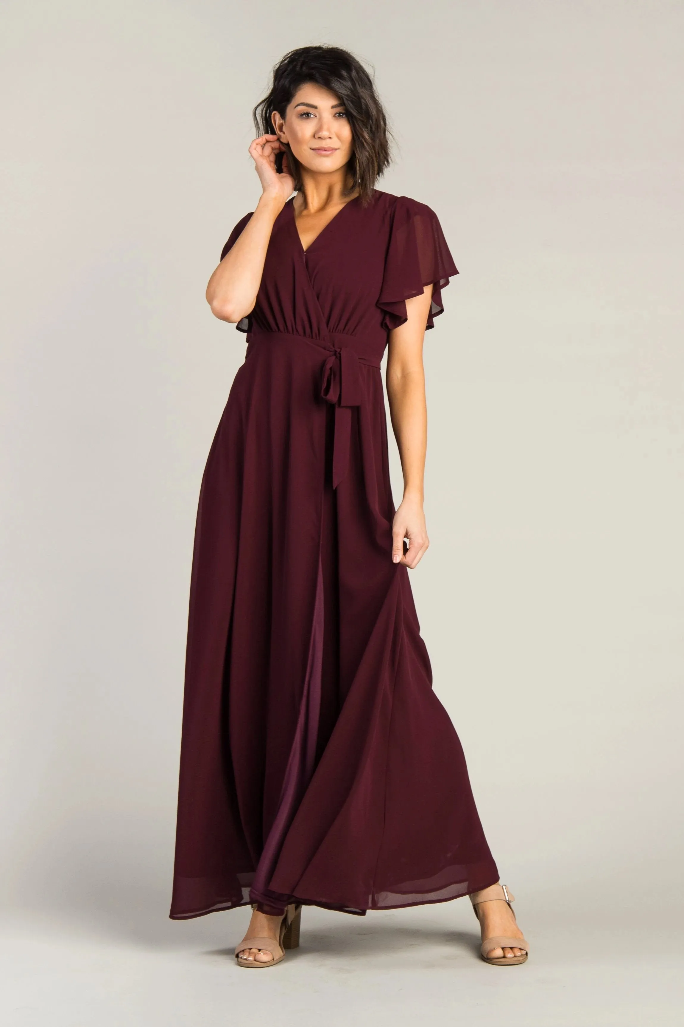 Naples Flutter Sleeve Wrap Maxi - Wine