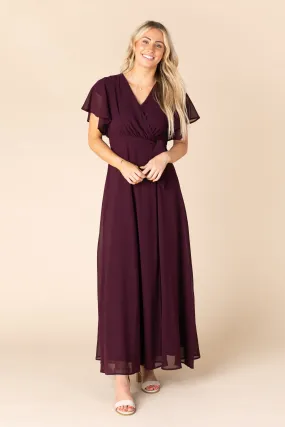 Naples Flutter Sleeve Wrap Maxi - Wine