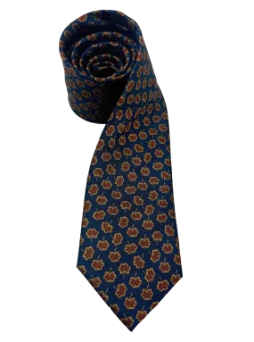 Navy Brown Floral Print Silk Tie