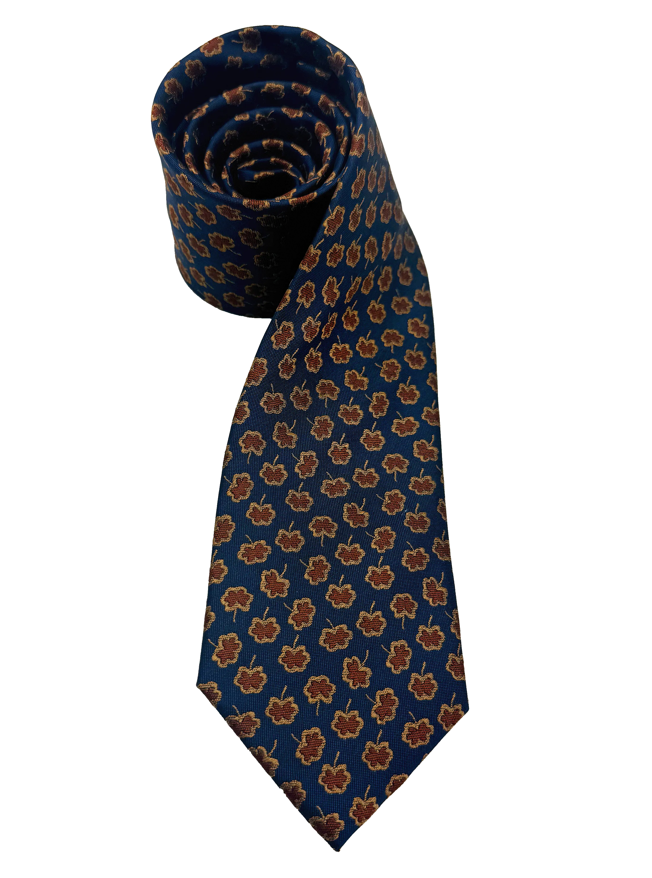 Navy Brown Floral Print Silk Tie