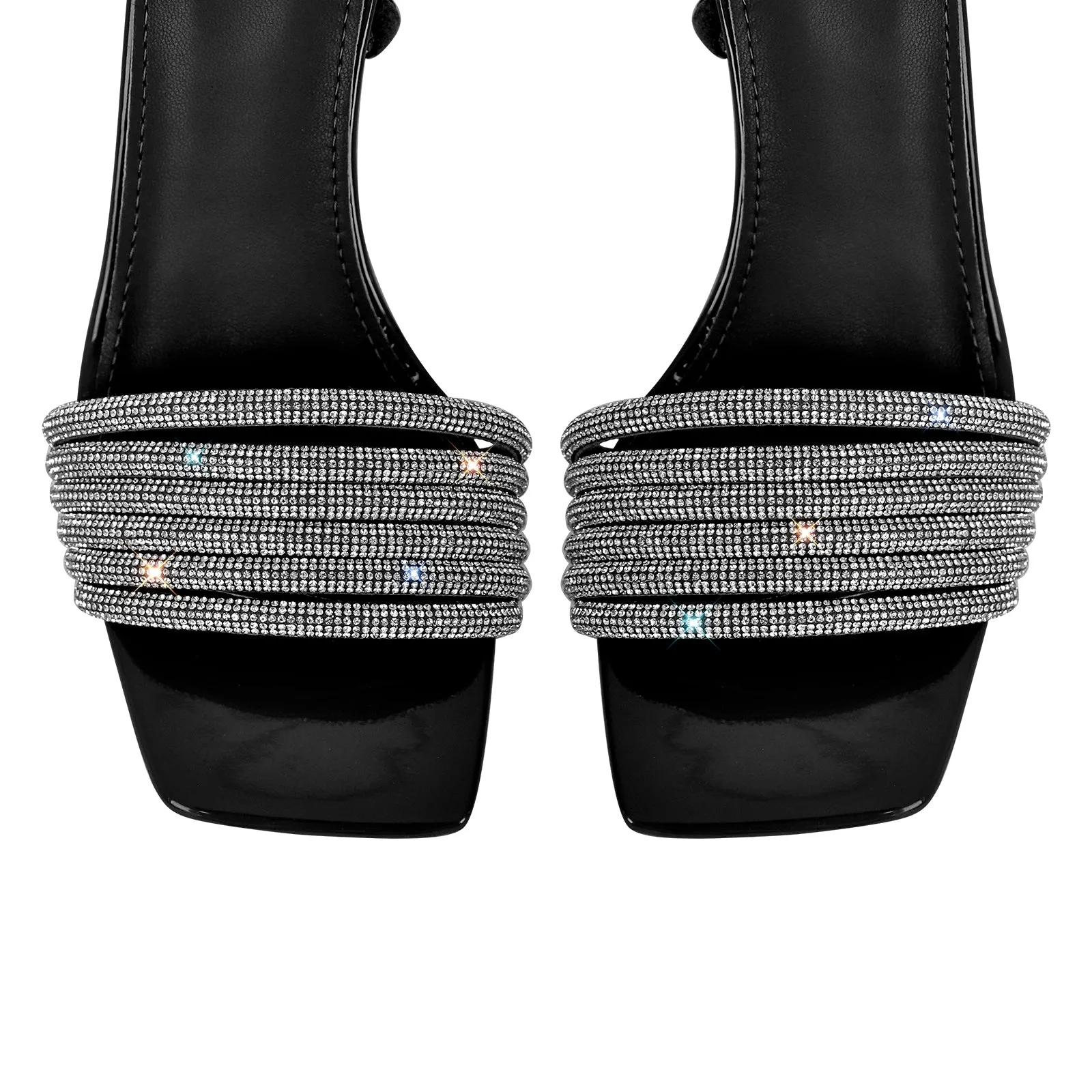 Open Toe Stiletto Straps Rhinestone Sandals