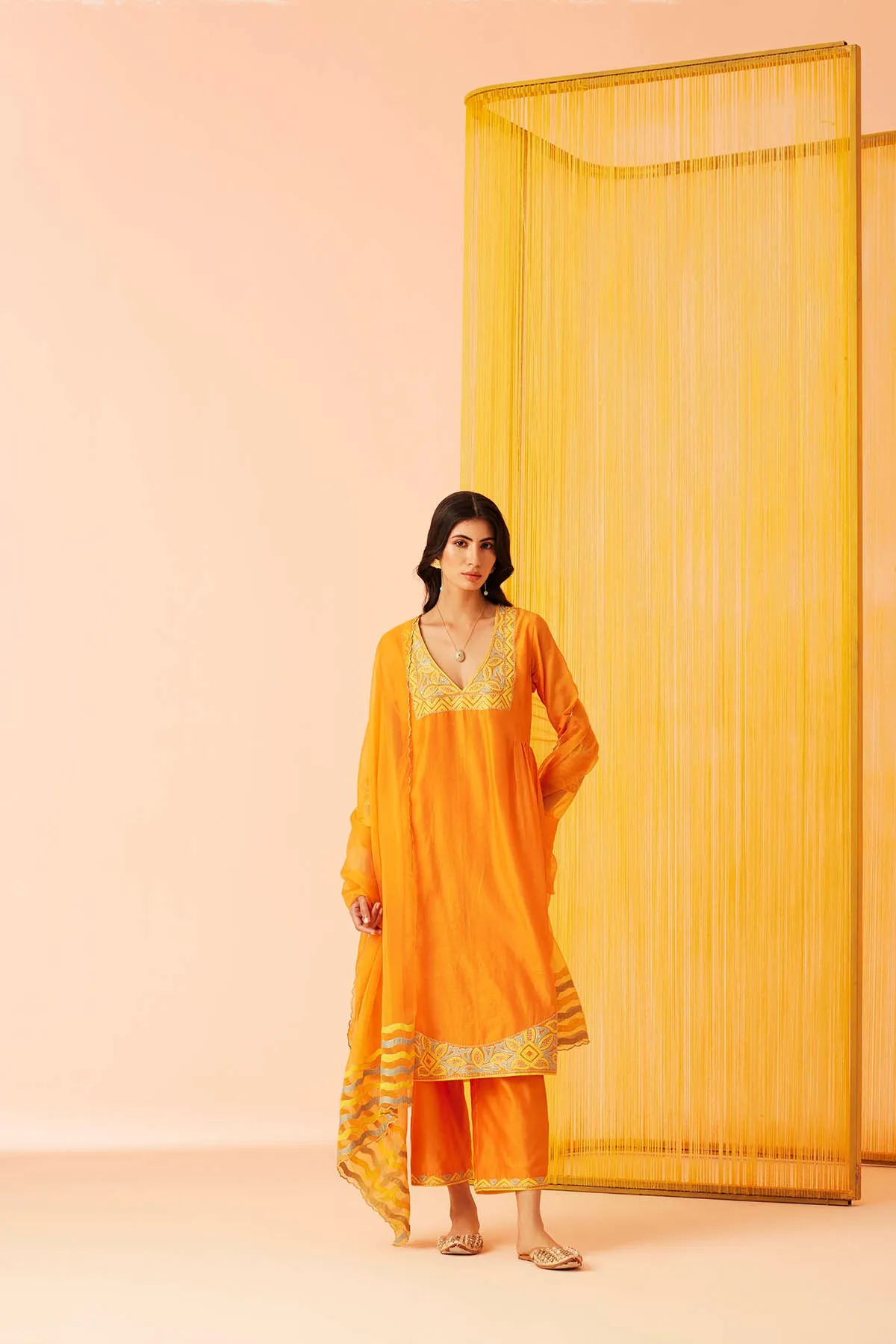 Orange Musings V-neck Kurta Set