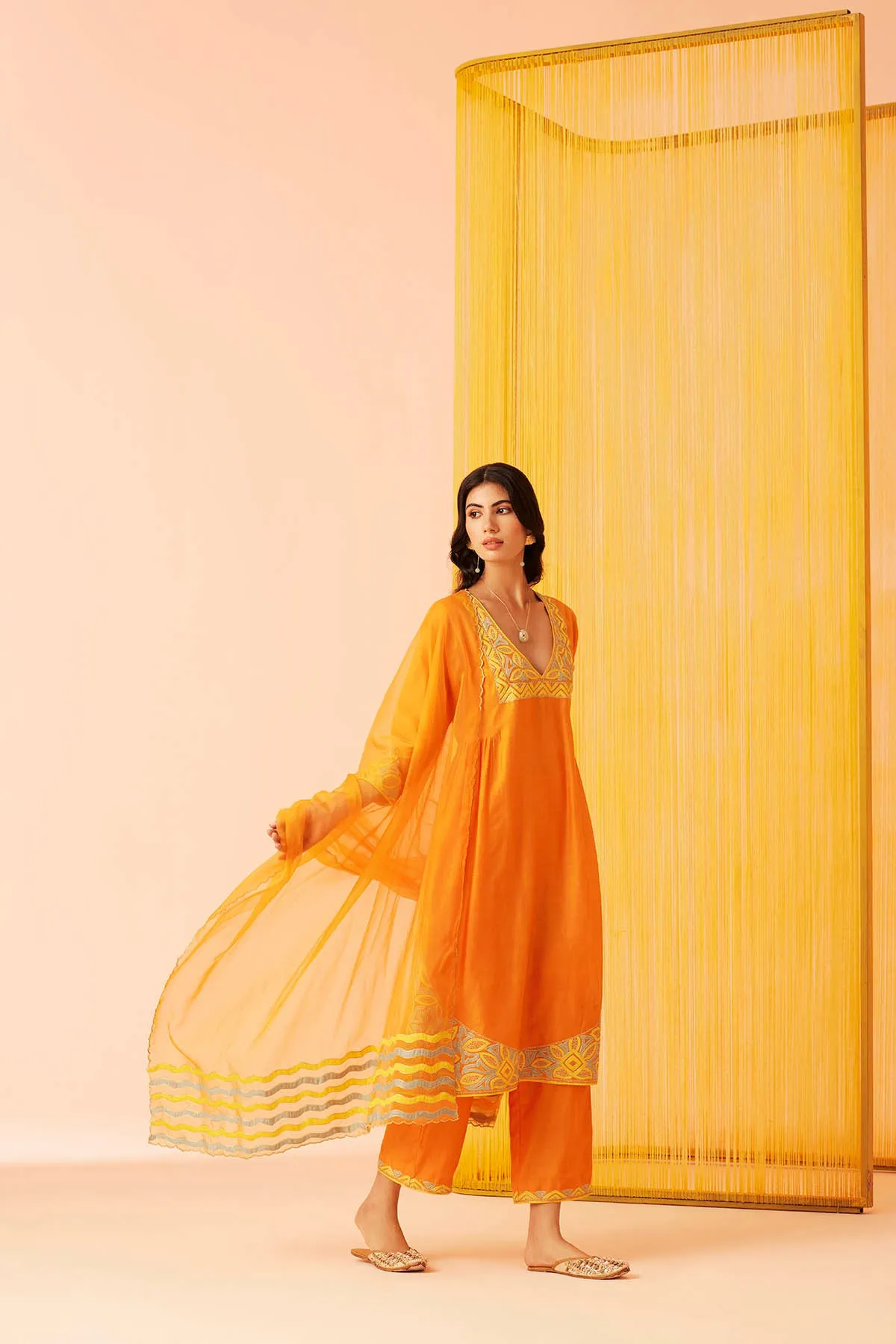 Orange Musings V-neck Kurta Set