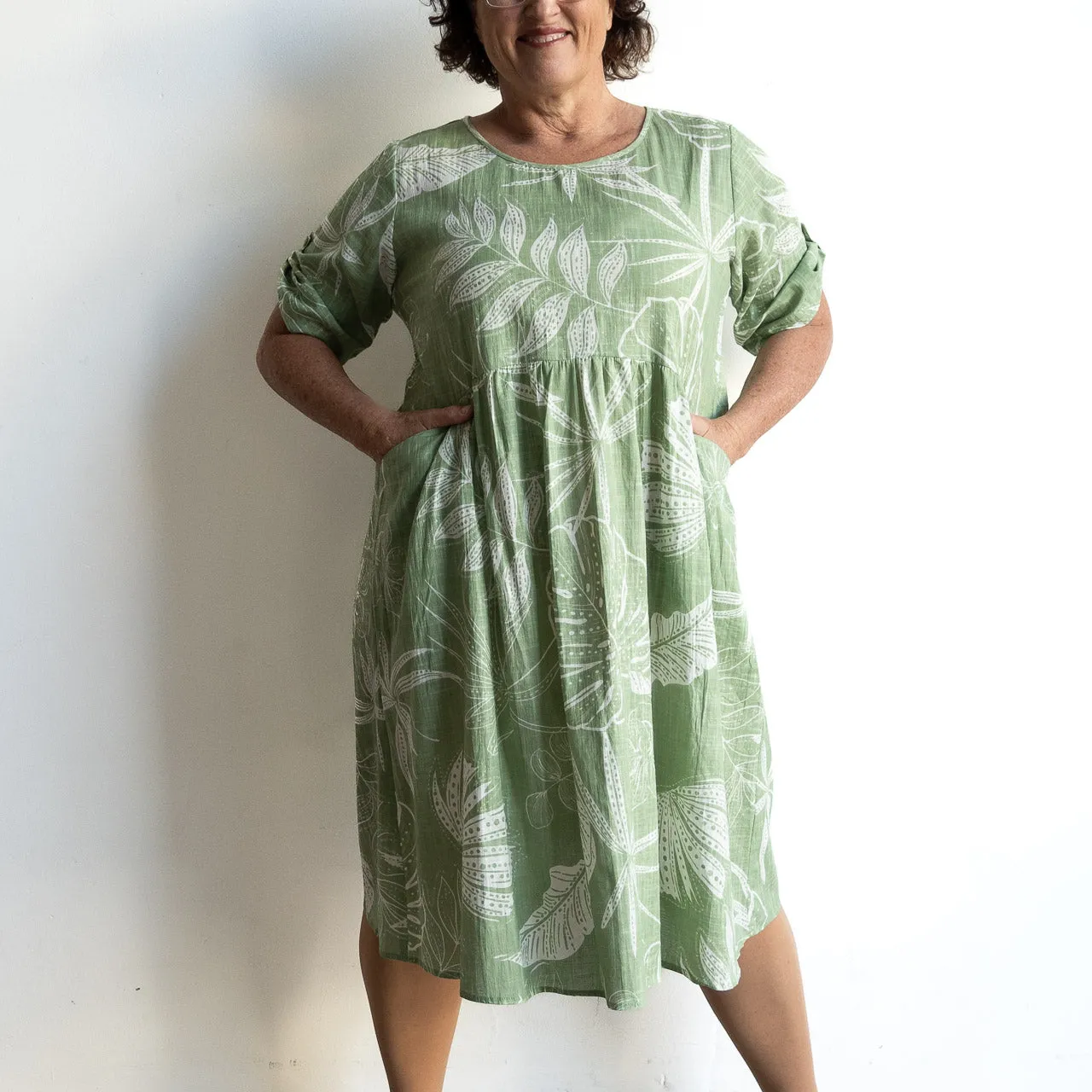 Picnic Perfect Smock Dress - Leaf Etch Sage Green