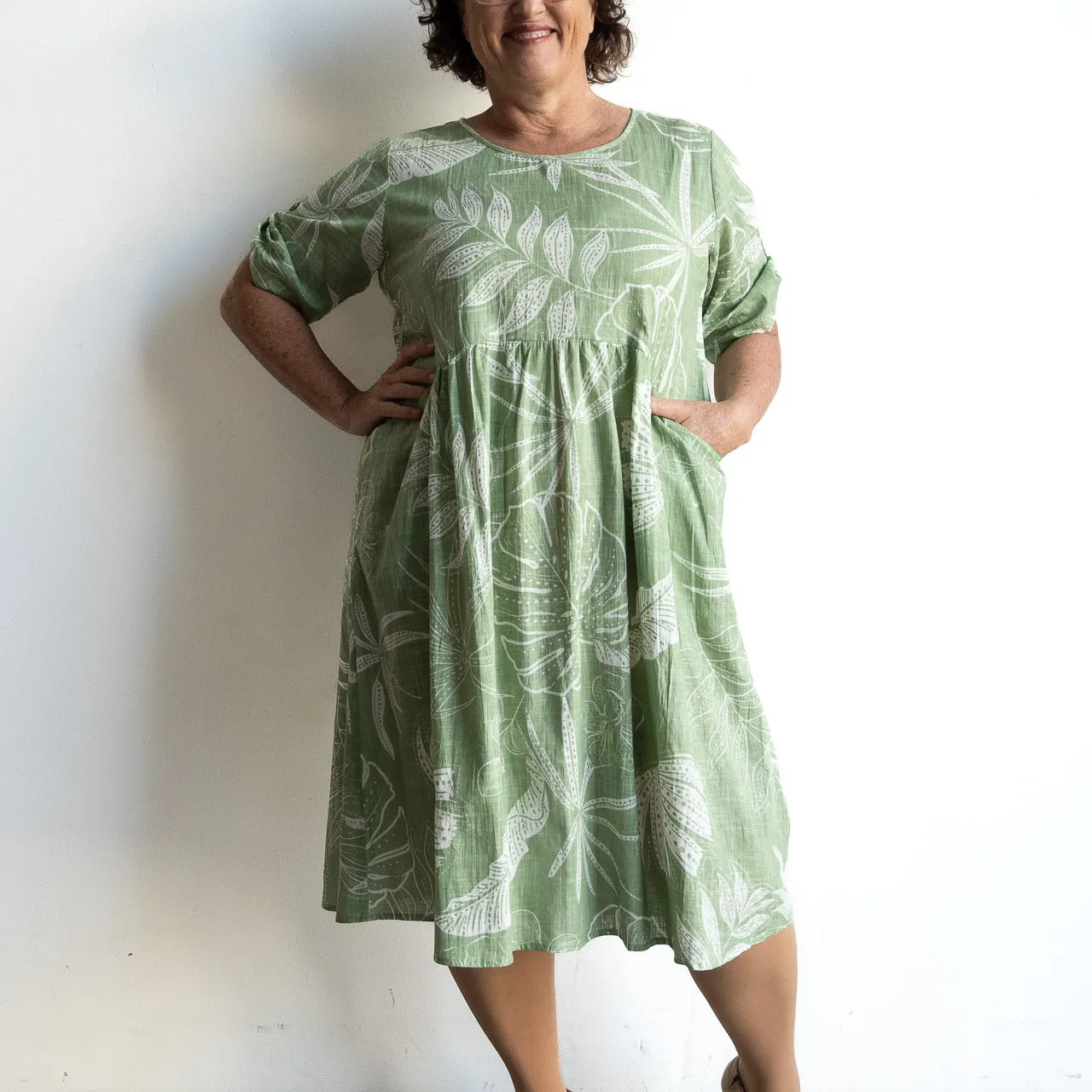 Picnic Perfect Smock Dress - Leaf Etch Sage Green