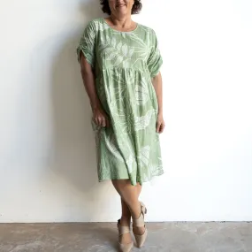 Picnic Perfect Smock Dress - Leaf Etch Sage Green