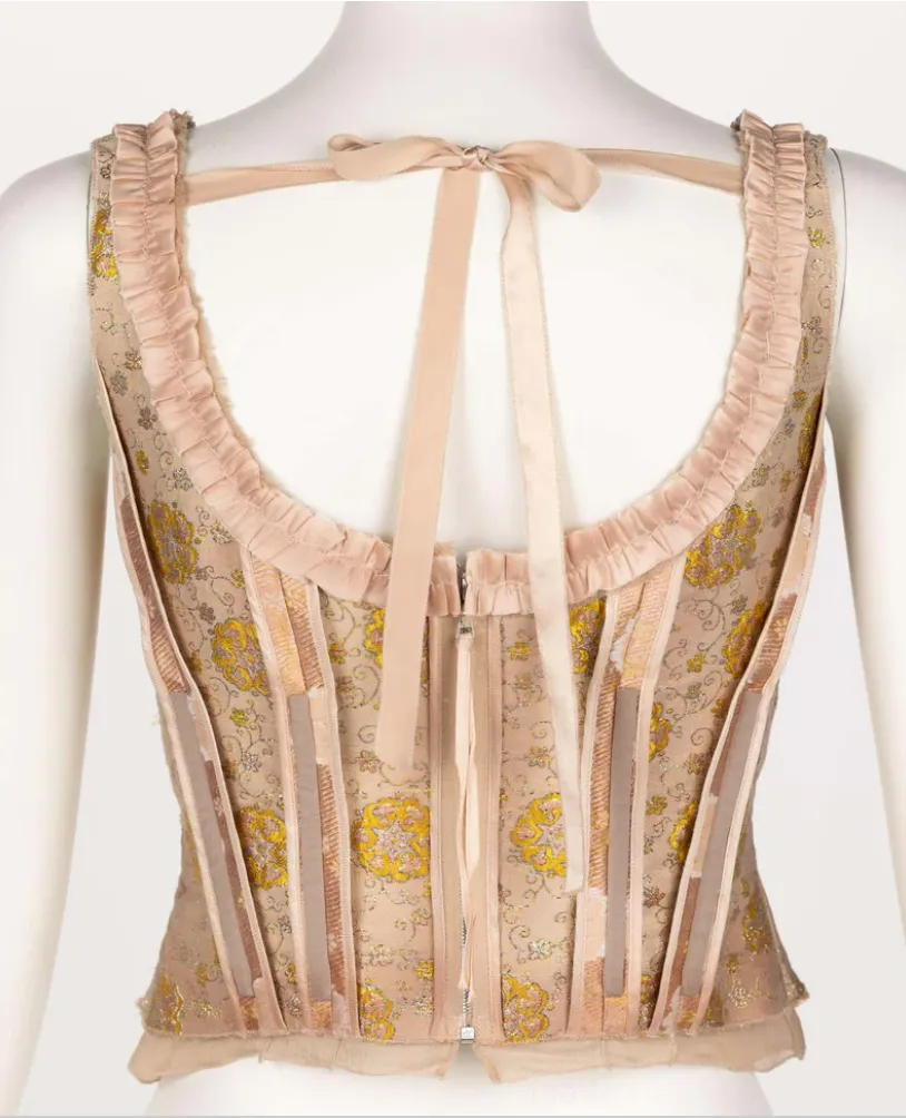 Prada Pink & Gold Floral Brocade Corset Top | 42 IT