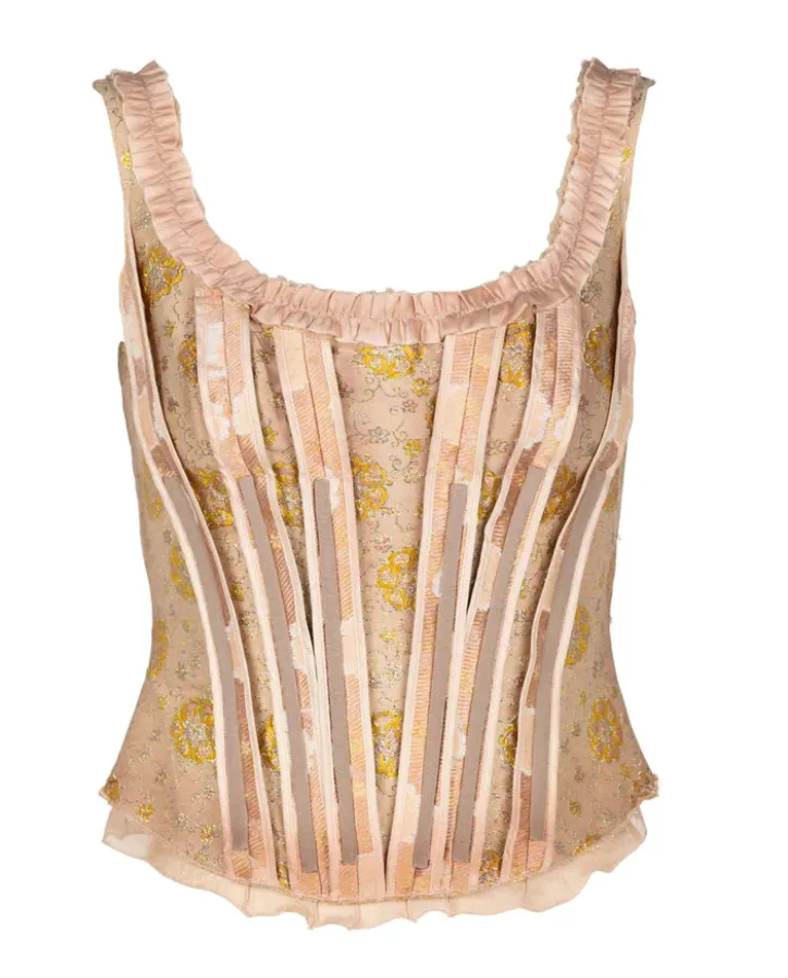 Prada Pink & Gold Floral Brocade Corset Top | 42 IT