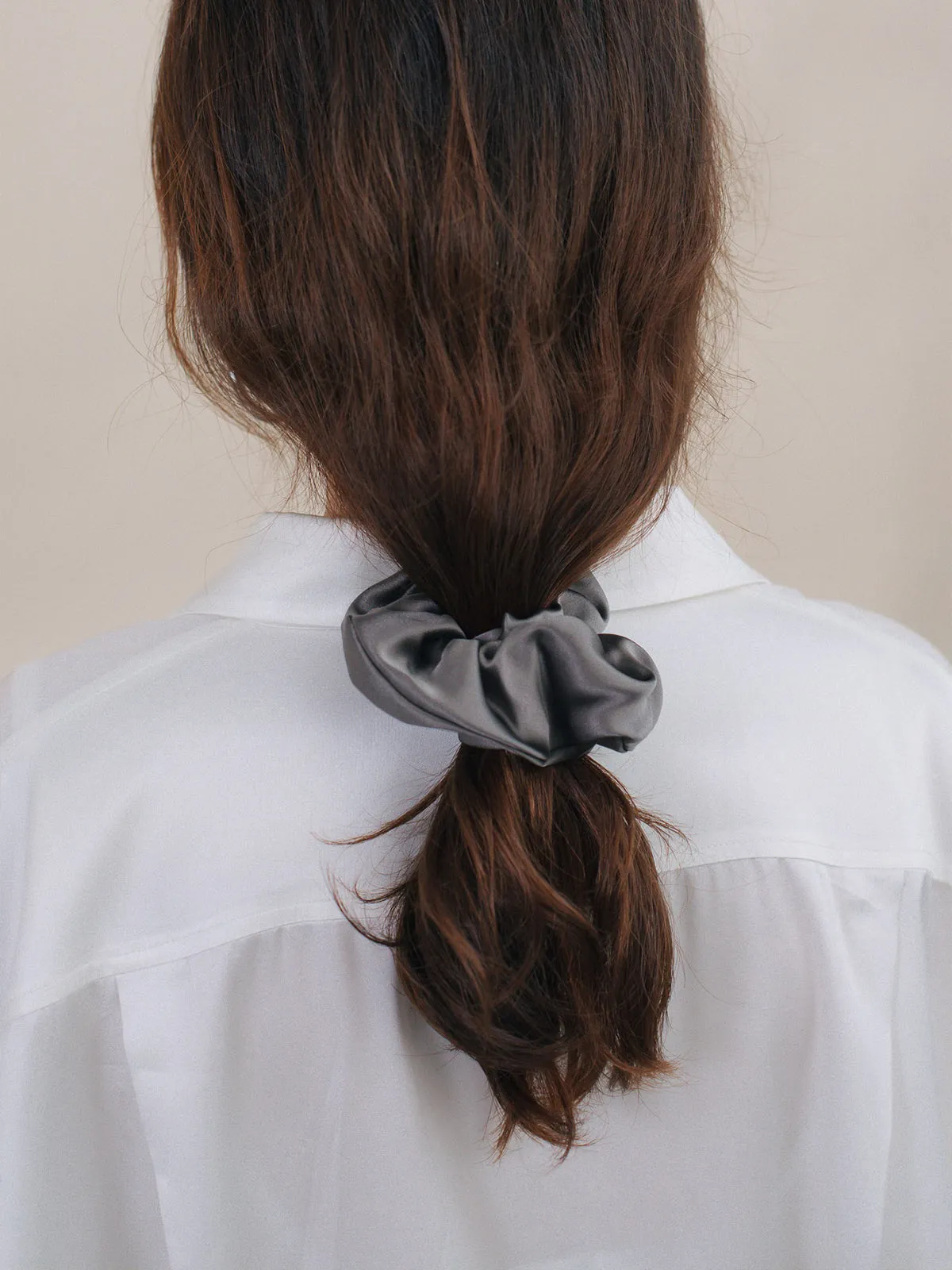 "Silken Hair" Silk Scrunchie Hair Tie - Dark Grey