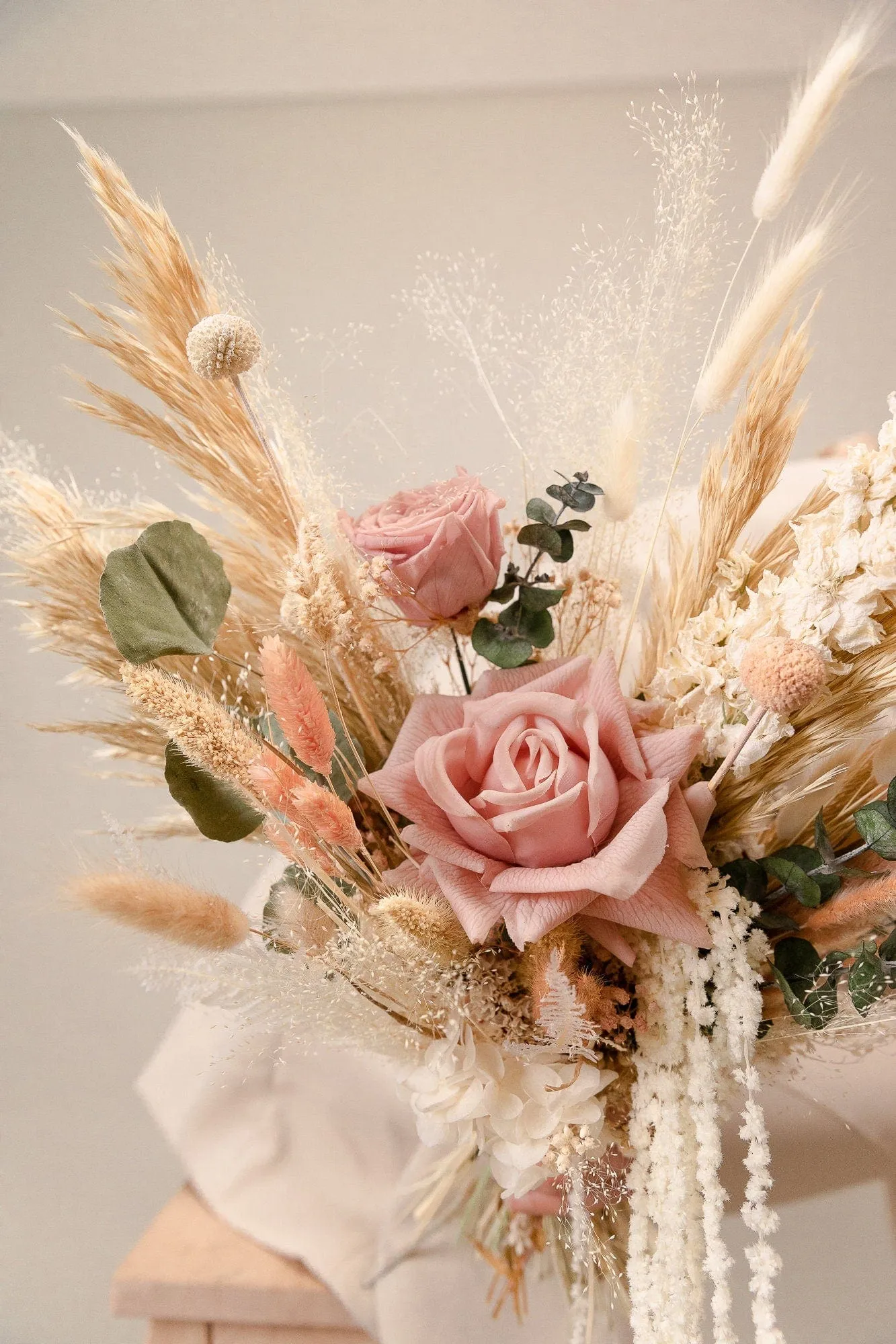 Real Touch Pastel Rose & Cascading Amaranthus Bouquet /Pampas Grass Eucalyptus Boho Flower Bouquet / Boho Dream Bouquet