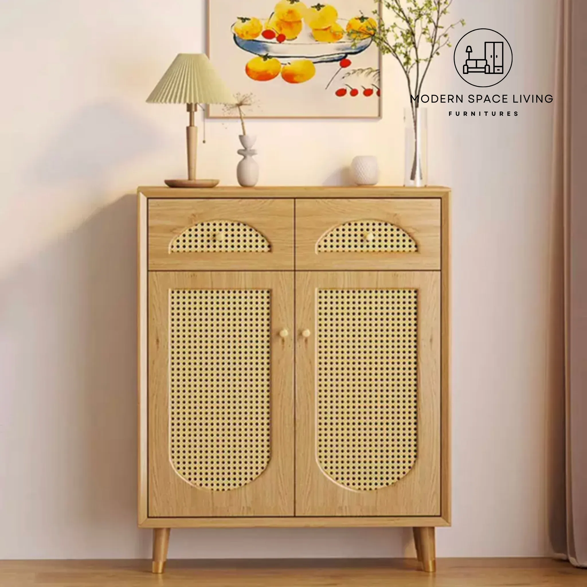 REBLE Japandi Rattan Shoe Cabinet