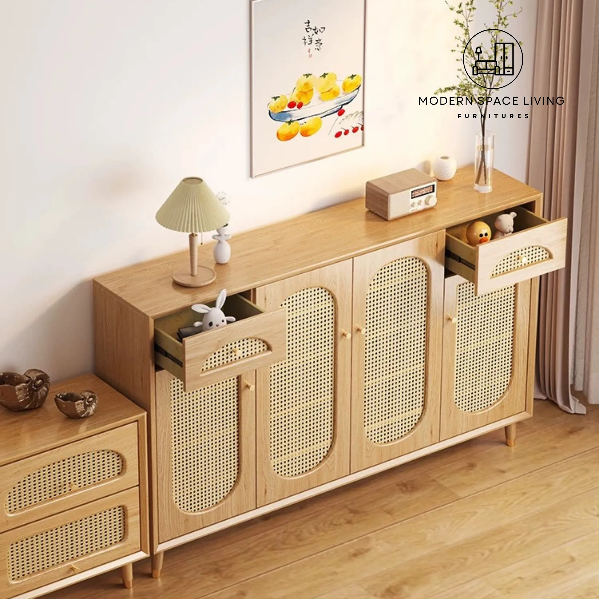 REBLE Japandi Rattan Shoe Cabinet