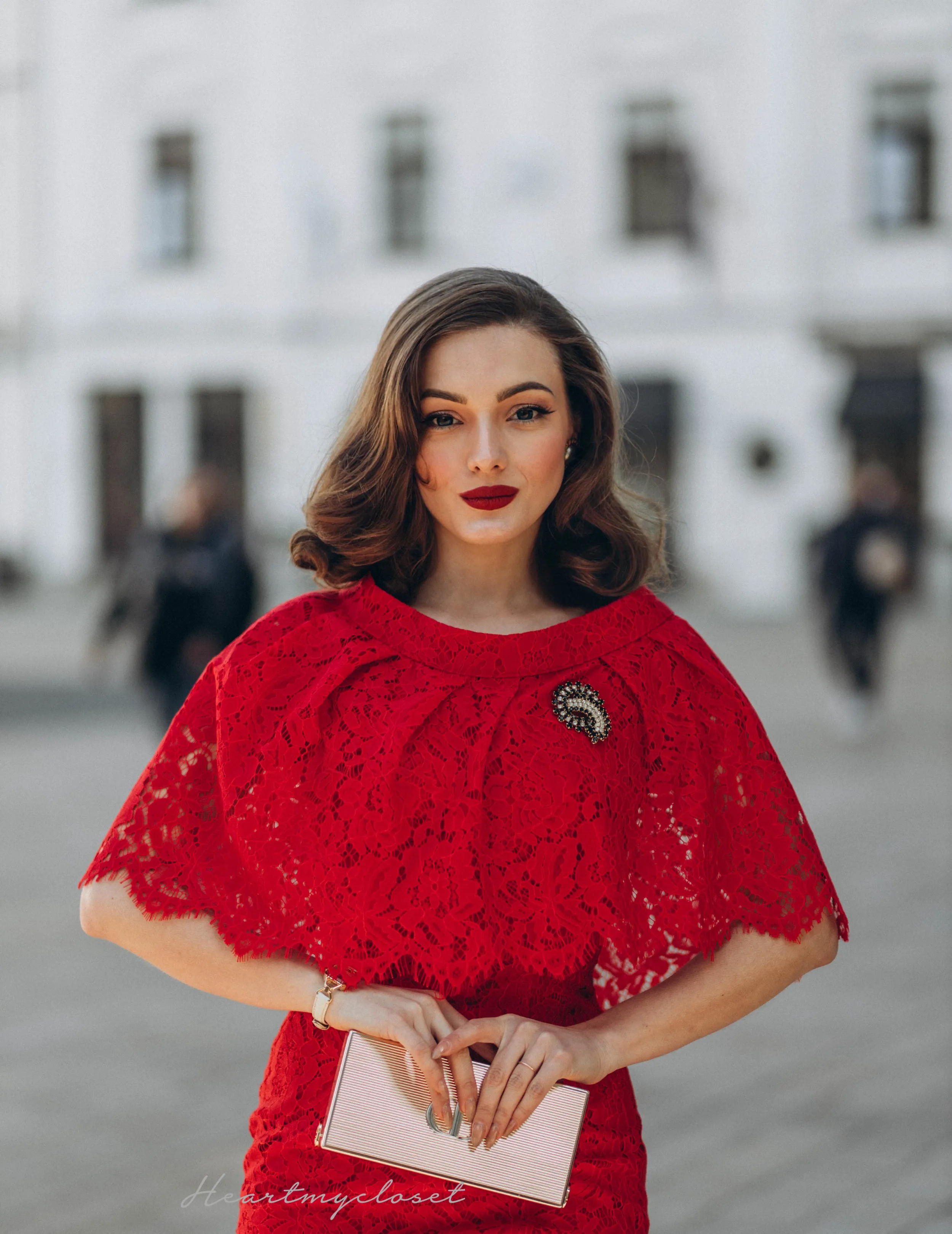 Red Lace Cape   dress - 50s 60s lace pencil dress with matching cape