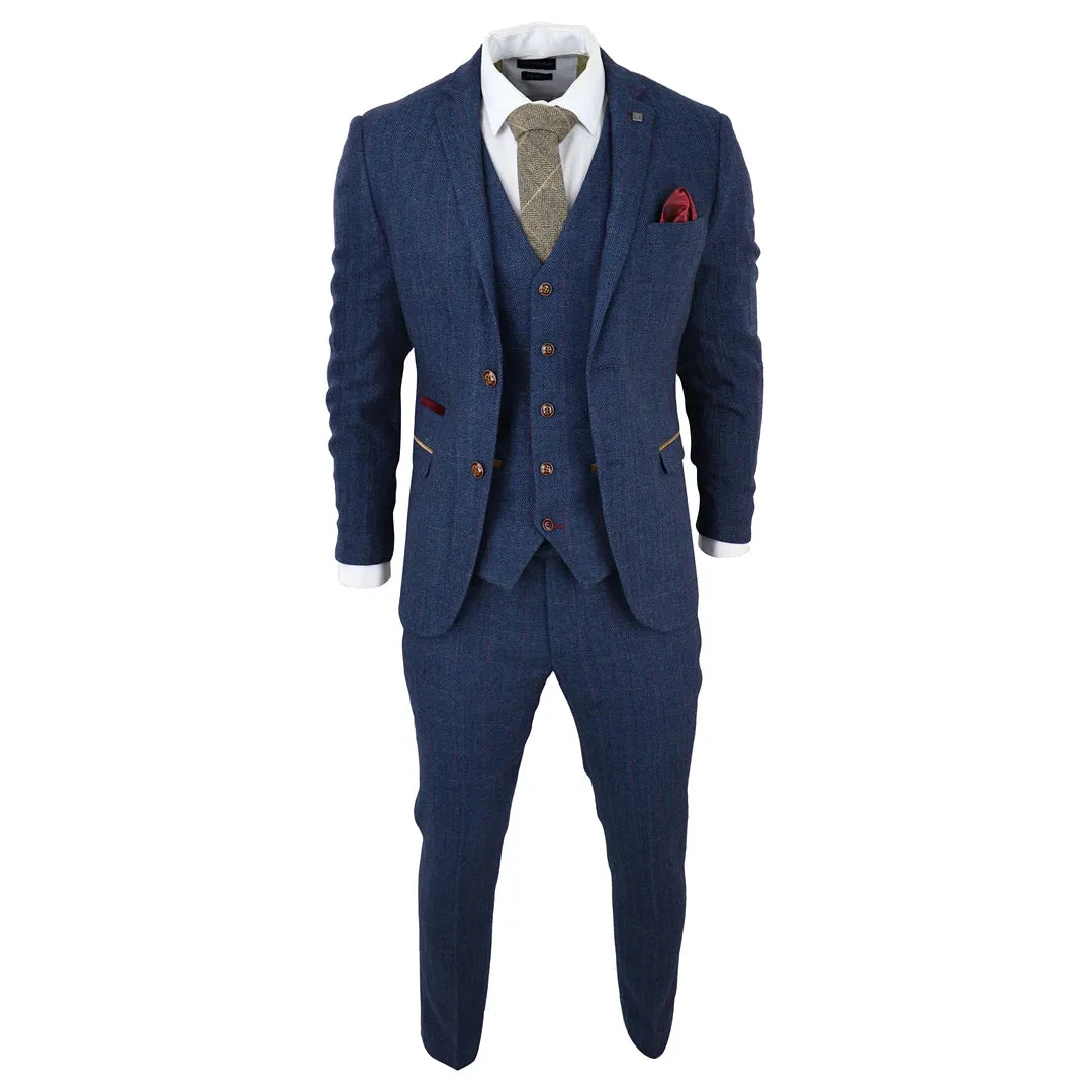 Scott - Men's Blue 3 Piece Tweed Check Suit