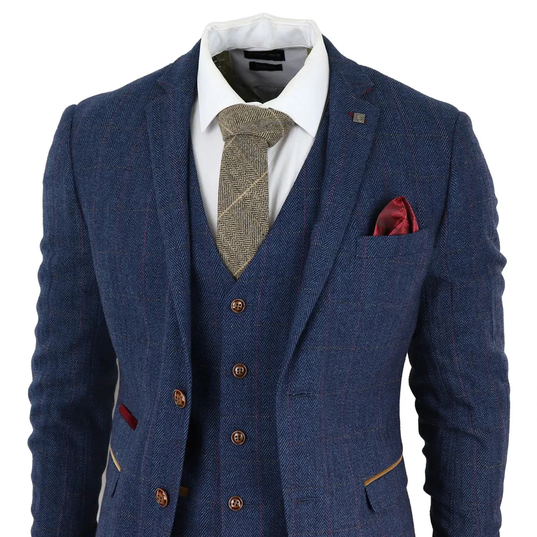 Scott - Men's Blue 3 Piece Tweed Check Suit