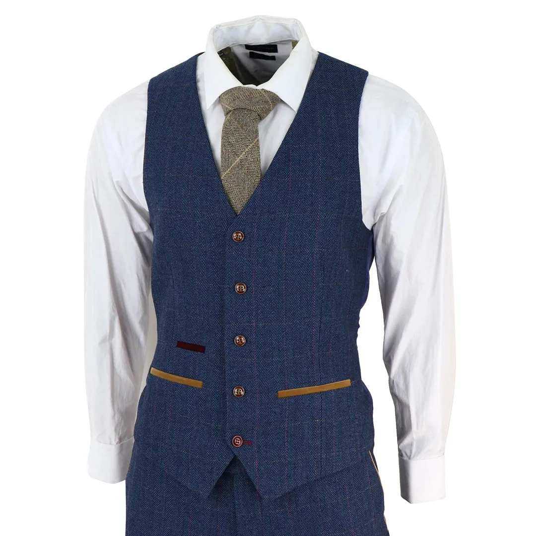 Scott - Men's Blue 3 Piece Tweed Check Suit