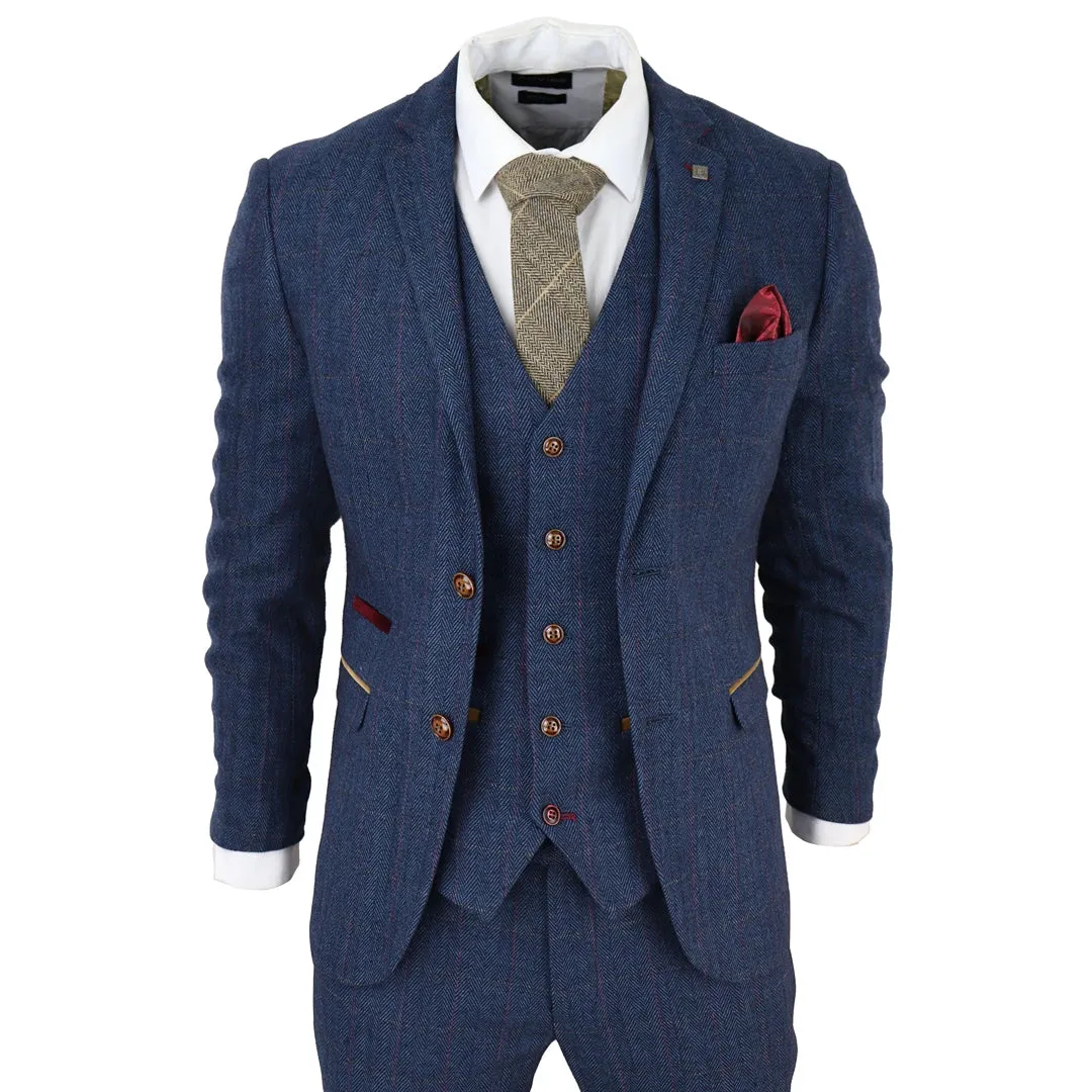 Scott - Men's Blue 3 Piece Tweed Check Suit