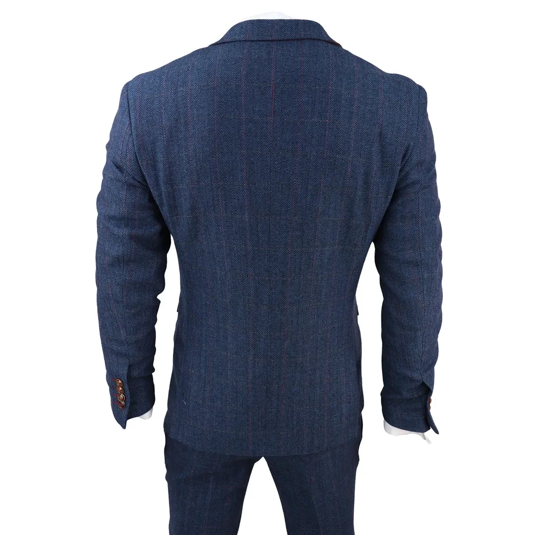 Scott - Men's Blue 3 Piece Tweed Check Suit