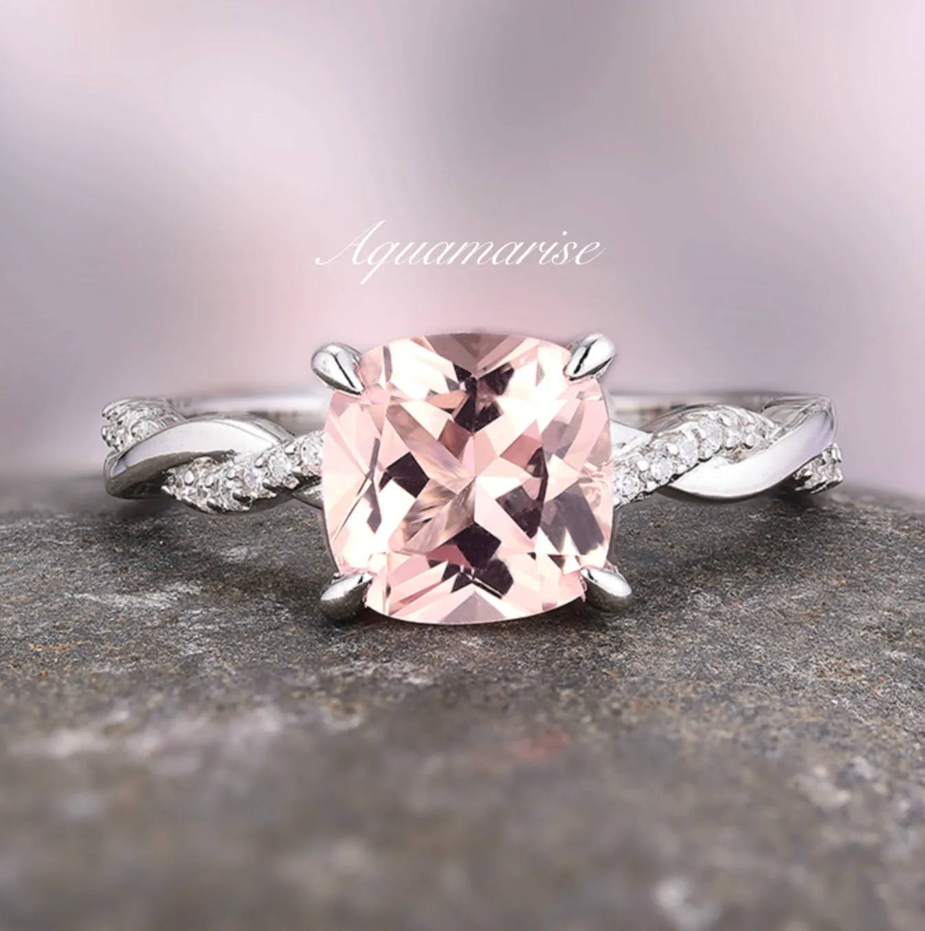 Sophia Cushion Cut Morganite Ring- Sterling Silver