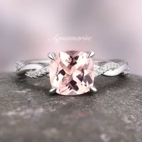 Sophia Cushion Cut Morganite Ring- Sterling Silver