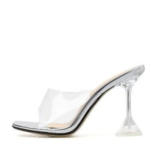 Summer Fashion Crystal Transparent  Heeled Slippers