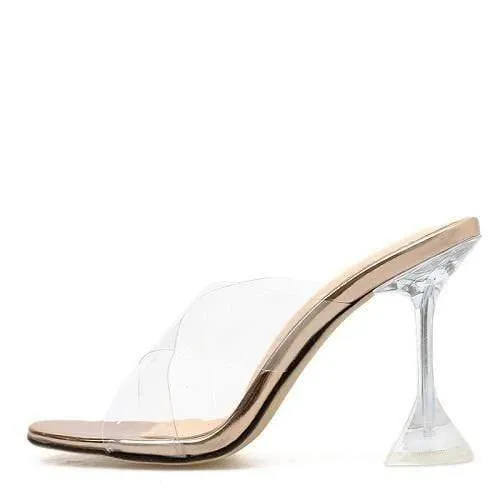 Summer Fashion Crystal Transparent  Heeled Slippers