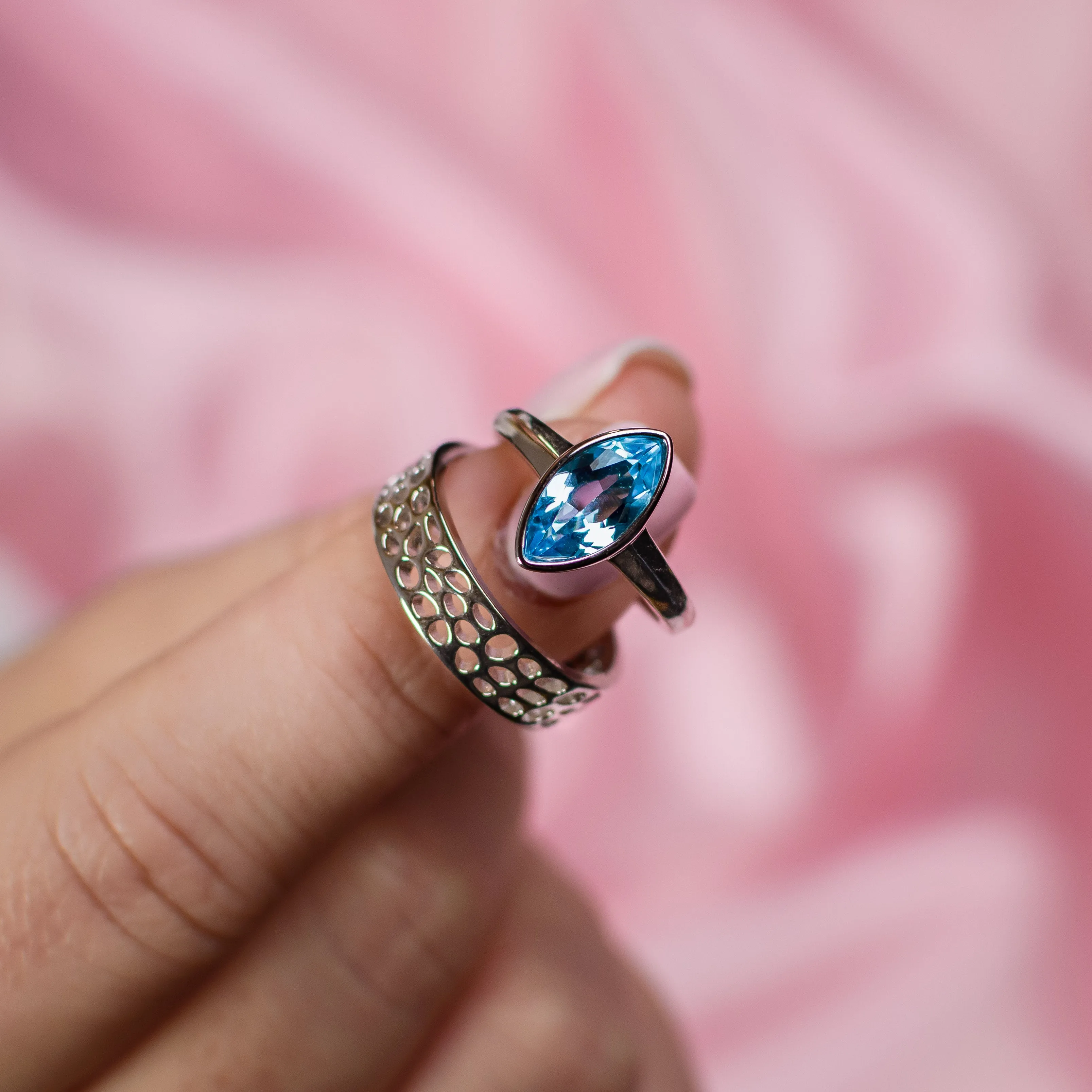 Surf Moon Ring with Swiss Blue Topaz