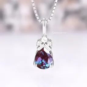 Teardrop Alexandrite Pendant Necklace- 925 Sterling Silver