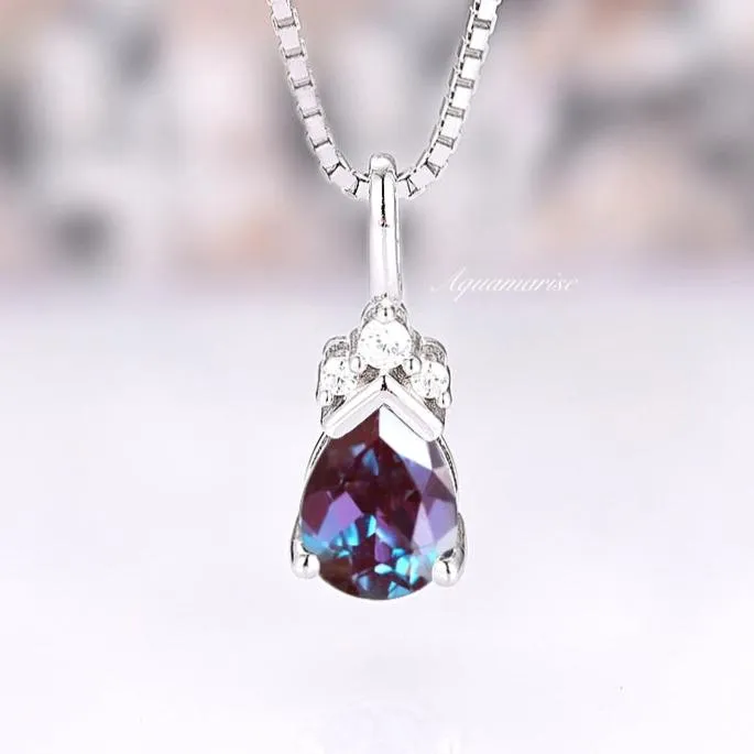 Teardrop Alexandrite Pendant Necklace- 925 Sterling Silver