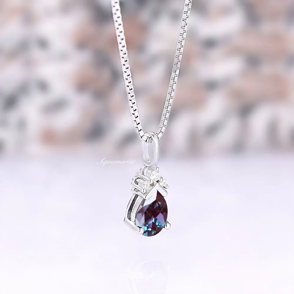 Teardrop Alexandrite Pendant Necklace- 925 Sterling Silver