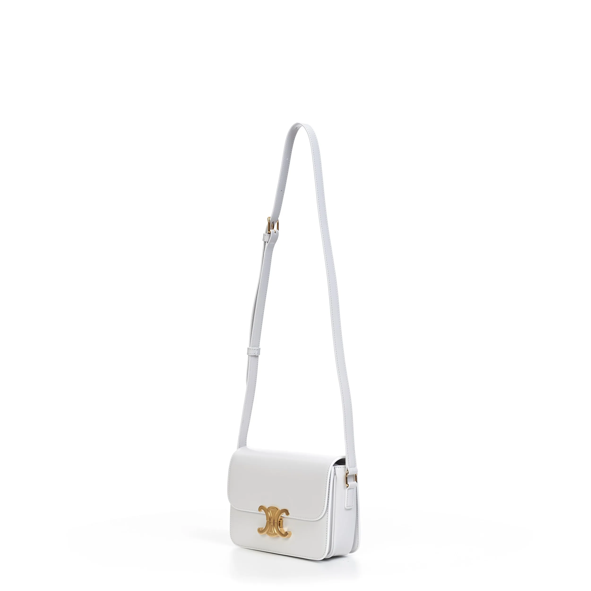 Teen Triomphe Bag In Arctic White Shiny Calfskin