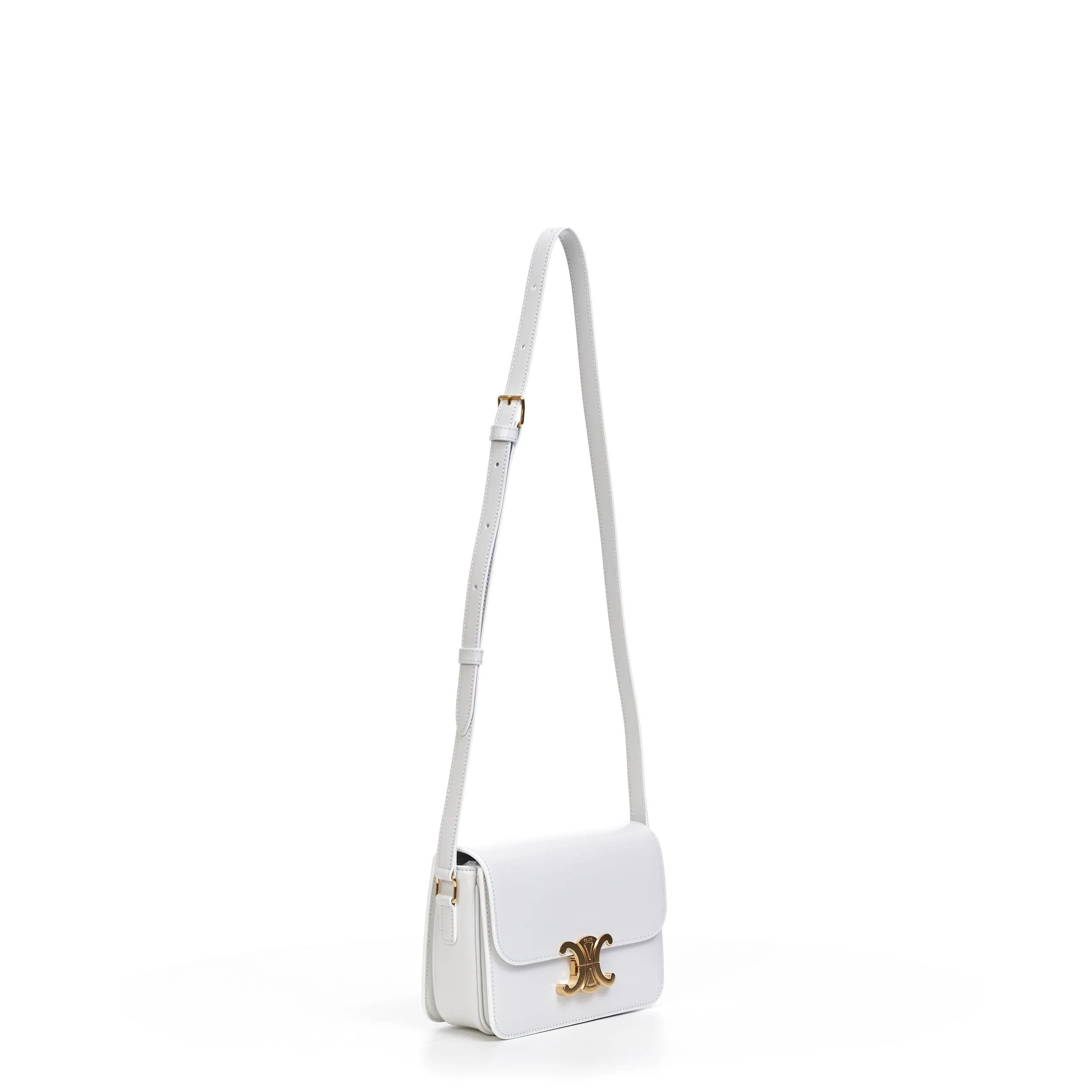 Teen Triomphe Bag In Arctic White Shiny Calfskin