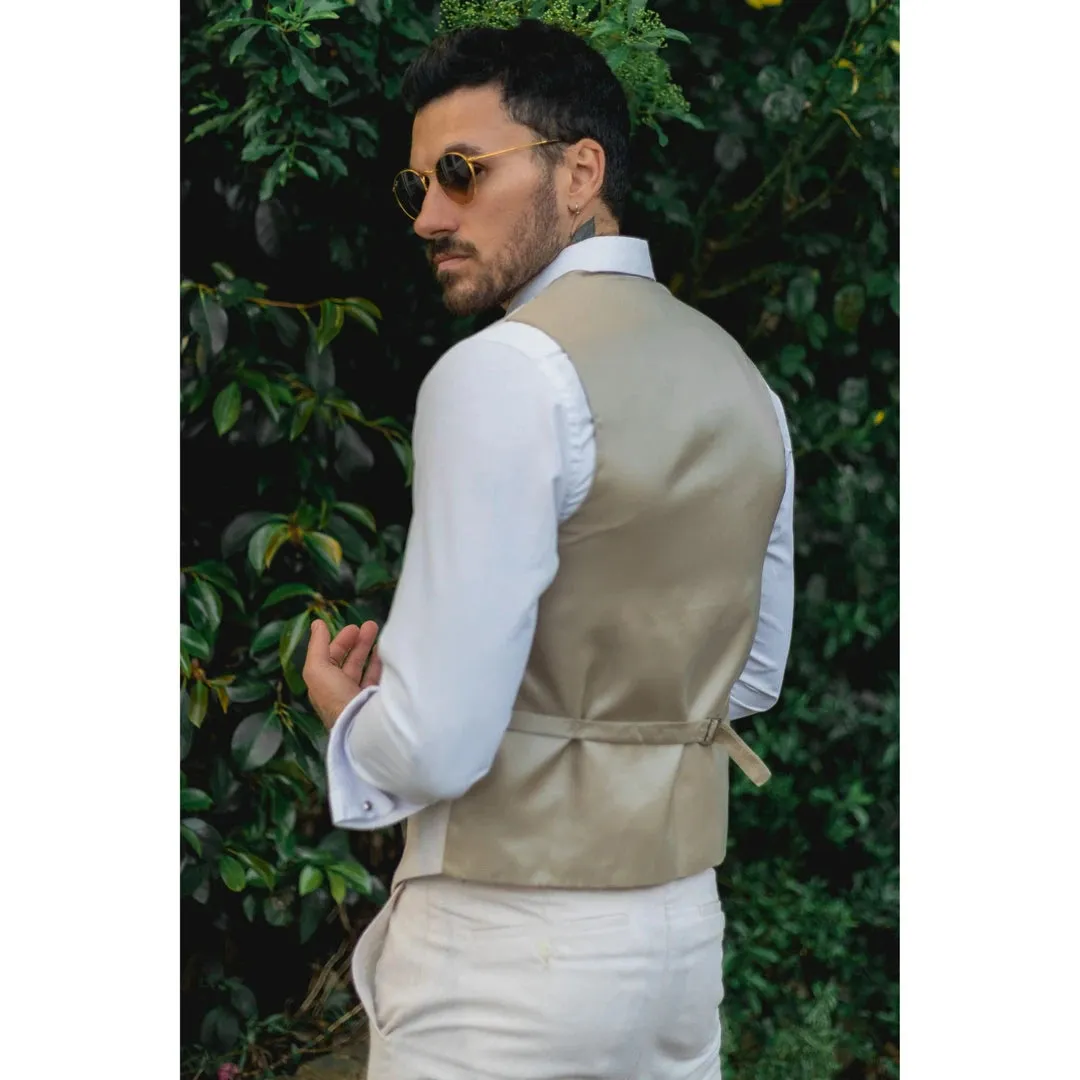 tp-10 - Men's Summer Suit Waistcoat Trousers Linen Formal Cream Beige Wedding